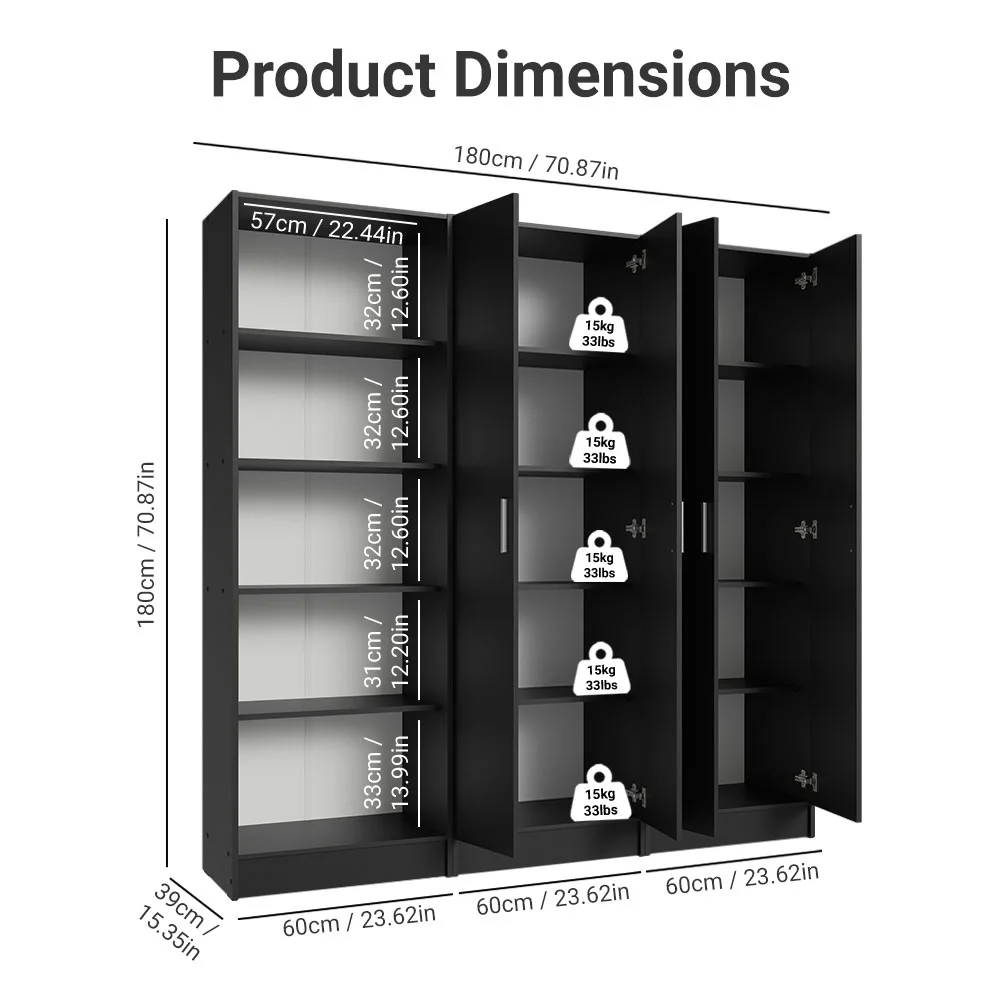 Madesa Garage Set 3 Pantry Storage Cabinet with 15 Utility Shelves 71