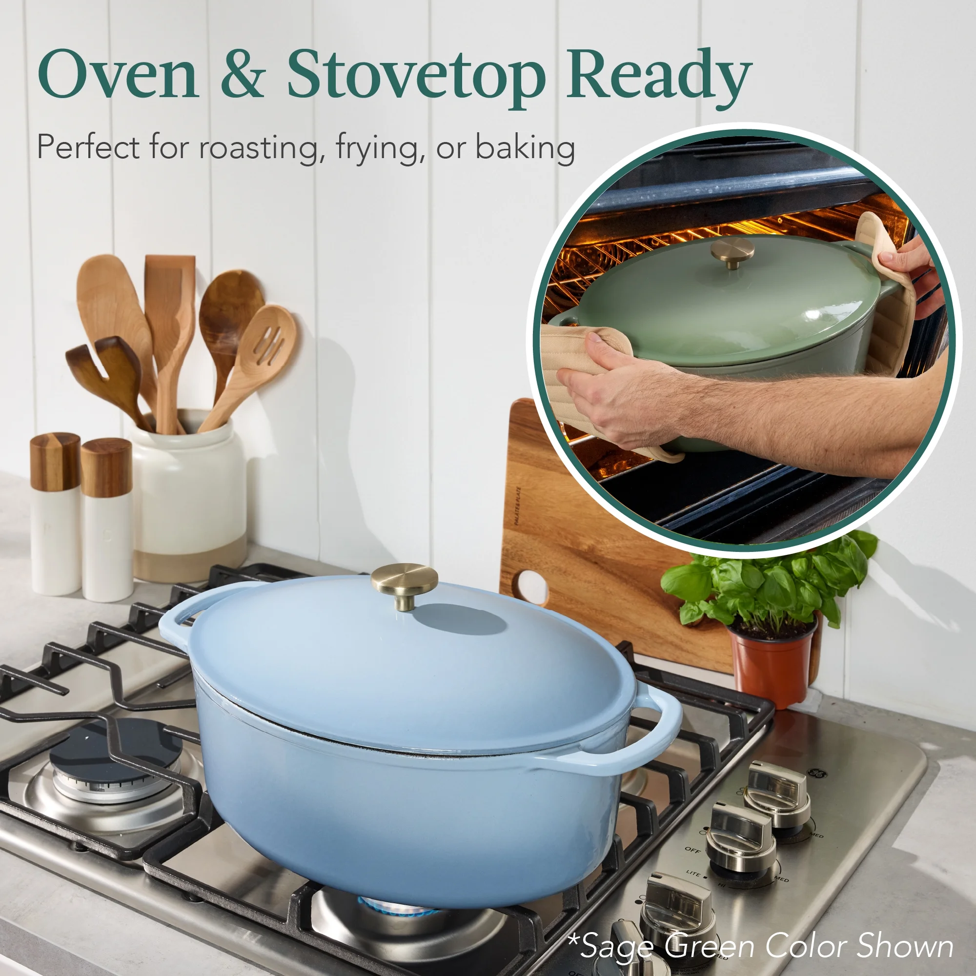 Best Choice Products Oval 7.5 Quart Cast-Iron Dutch Oven, Heavy-Duty w/ Enamel, Side Handles - Vanilla Buttercream