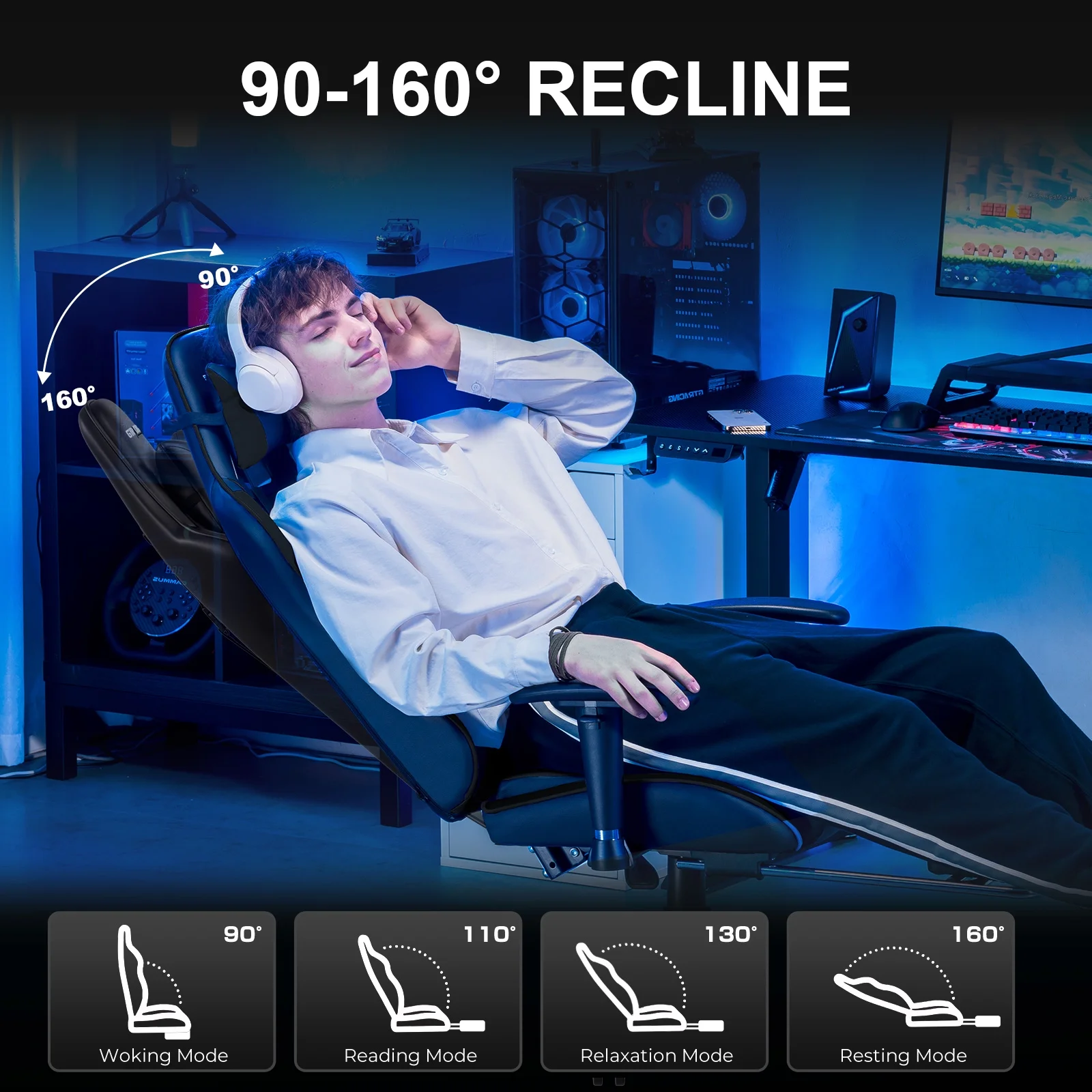 GTRACING Gaming Chair, Ergonomic Office Desk Chair with Lumbar Support, PU Leather, Footrest & Adjustable Headrest, Red