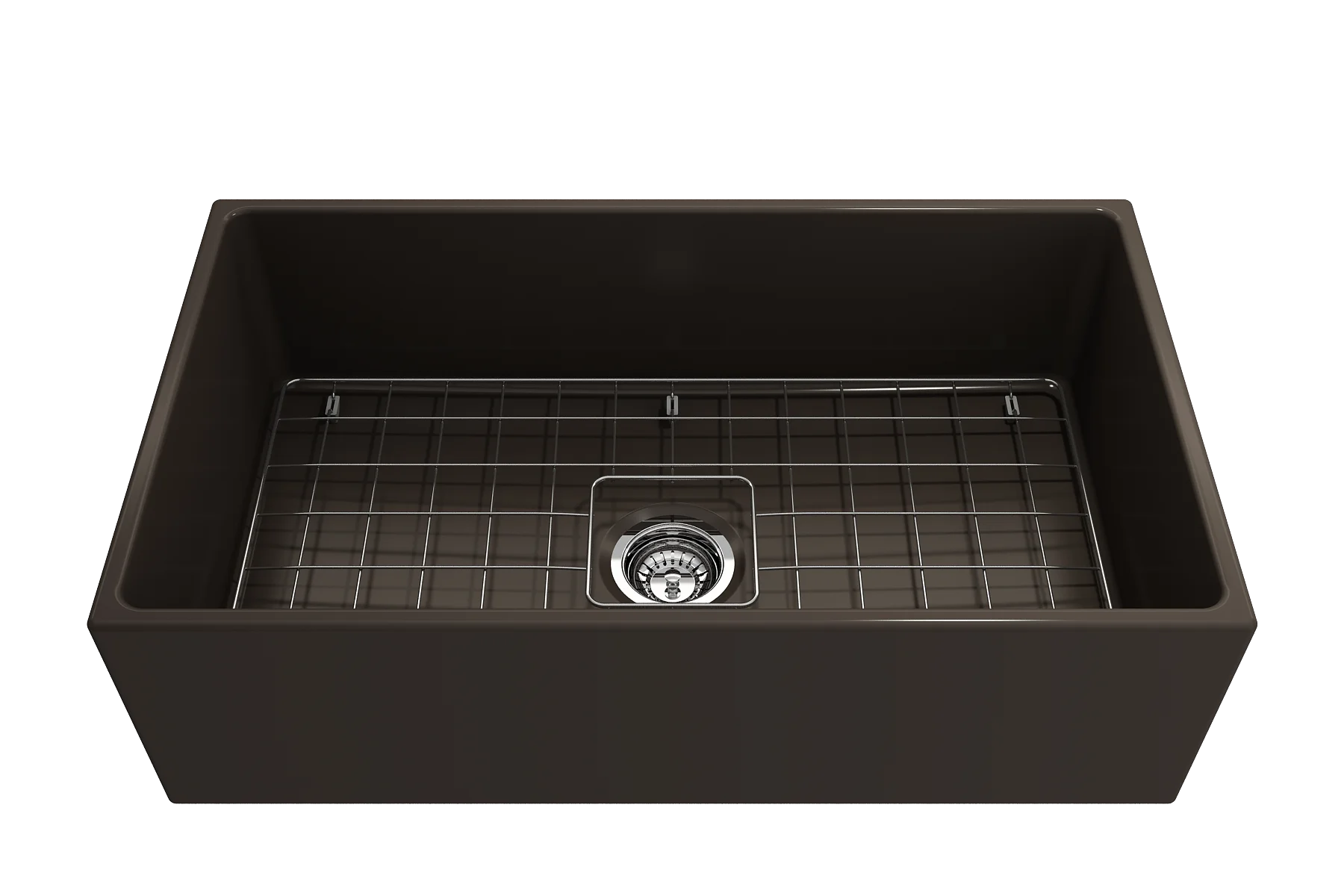 BOCCHI Contempo Apron Front Fireclay 33 in. Single Bowl Kitchen Sink with Protective Bottom Grid and Strainer in White