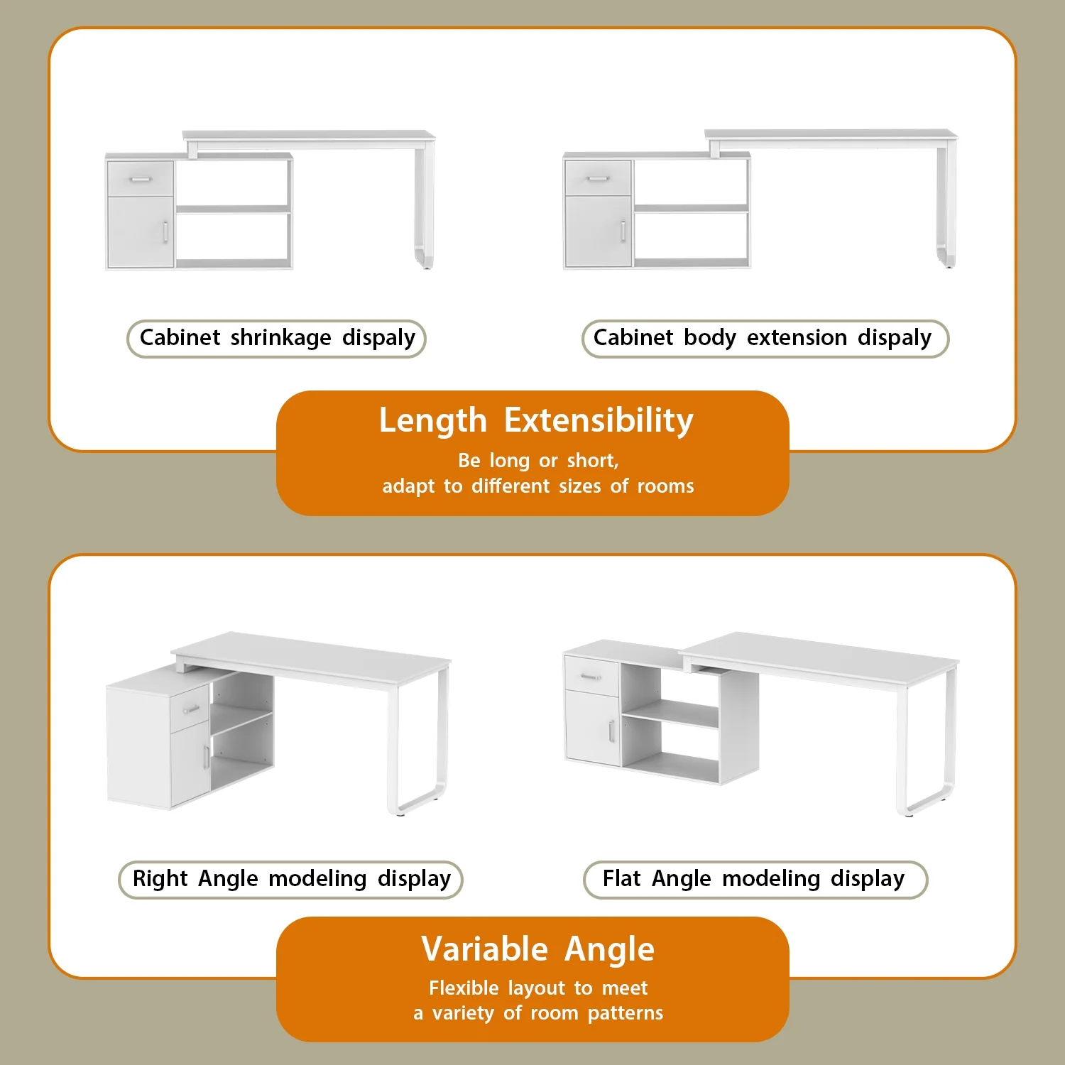 OXYLIFE 55 Inch Reversible Home Office Desk, Wood L-Shaped Corner Desk, Writing Workstation with Drawer, Shelves and File Cabinet, White