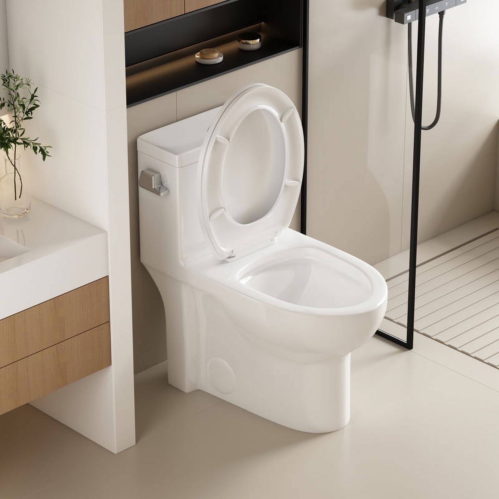 Albriya Modern One Piece Toilet with Soft Close Seat , Elongated Toilet with Comfort Seat Height, ADA Chair Height 17.32