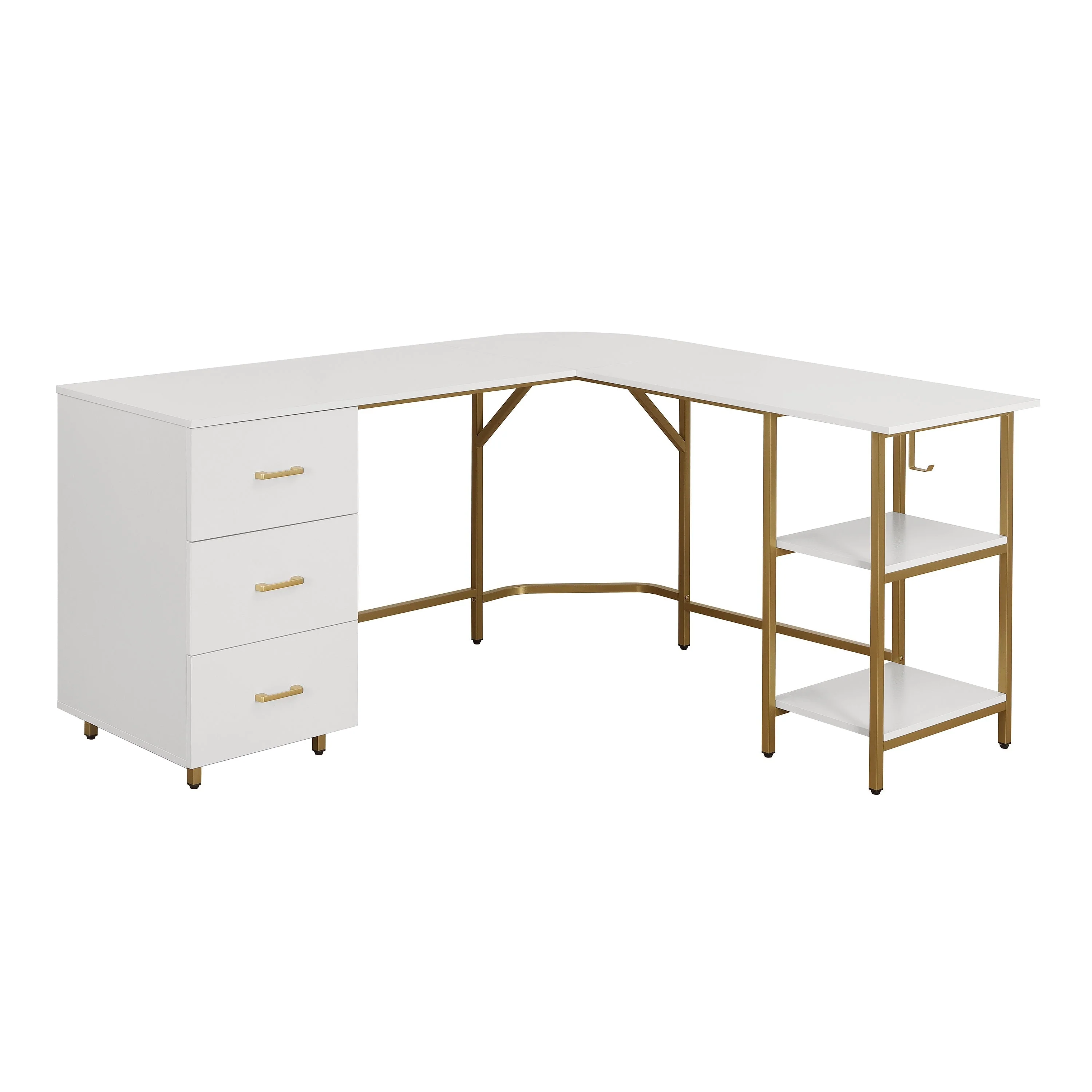 Techni Mobili L-Shape Home Office Desk with Storage, Gold