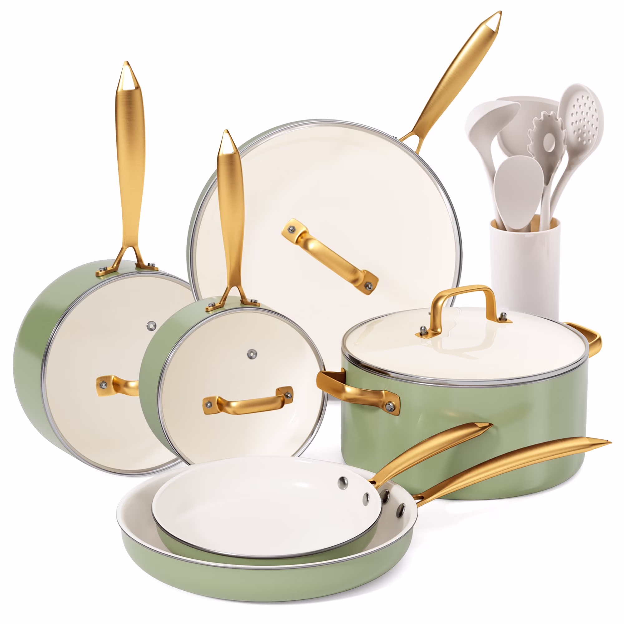 Caannasweis 15 Pieces Ceramic Cookware Sets, Nonstick Pots and Pans Lightweight Cookware Set with Cooking Utensils Set