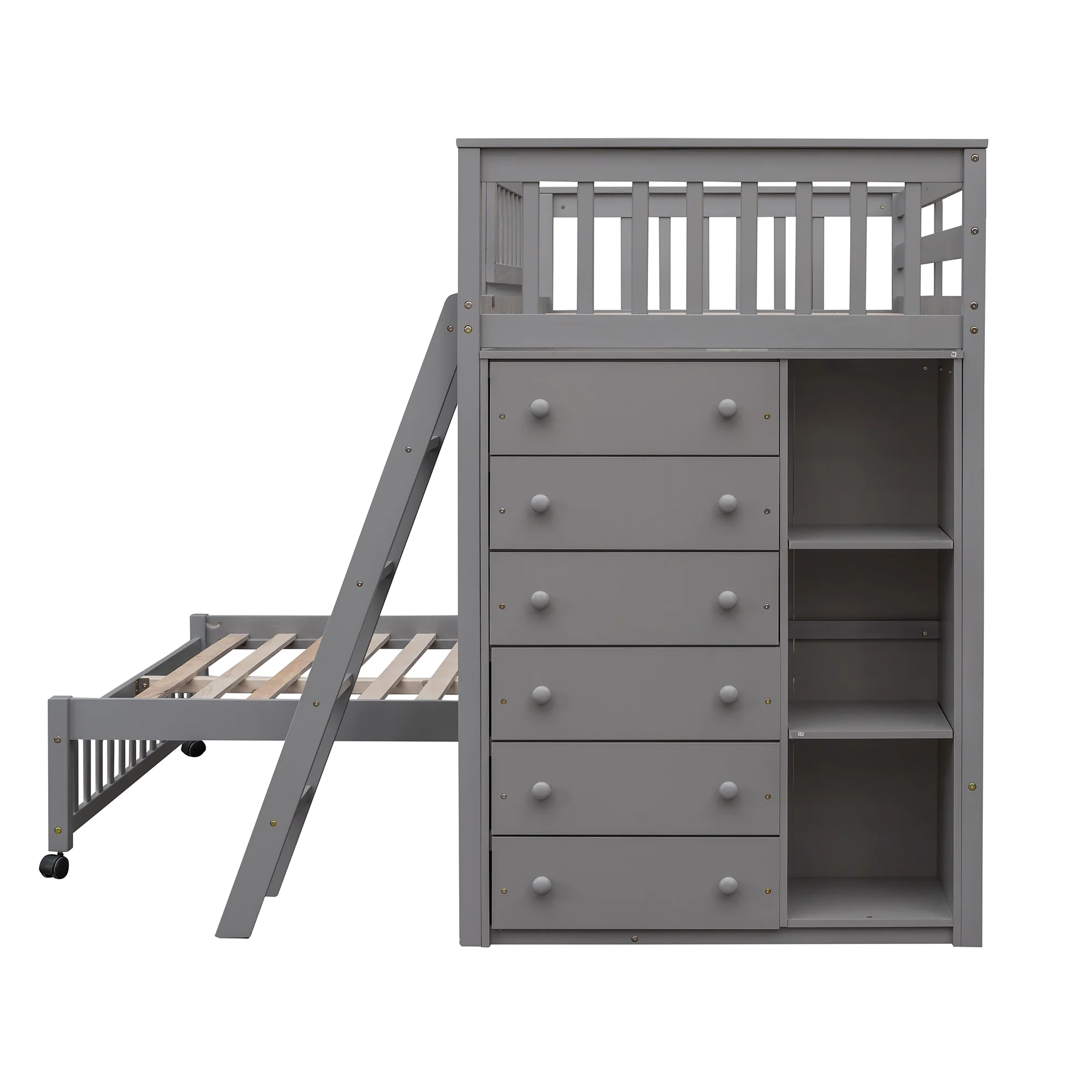 Harper & Bright Designs Full Over Twin Bunk Bed with Desk, Drawers and Shelves, L-Shaped Bunkbeds with Storage Staircase for Adults Bedroom, White