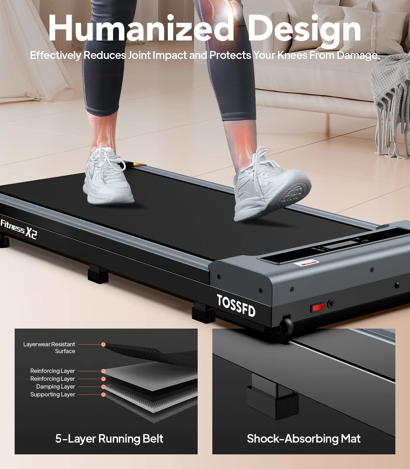 TOSSFD Treadmill Walking Pad with 6% Incline,2.5HP Under Desk Treadmill, Jogging Running Machine for Home Office X301