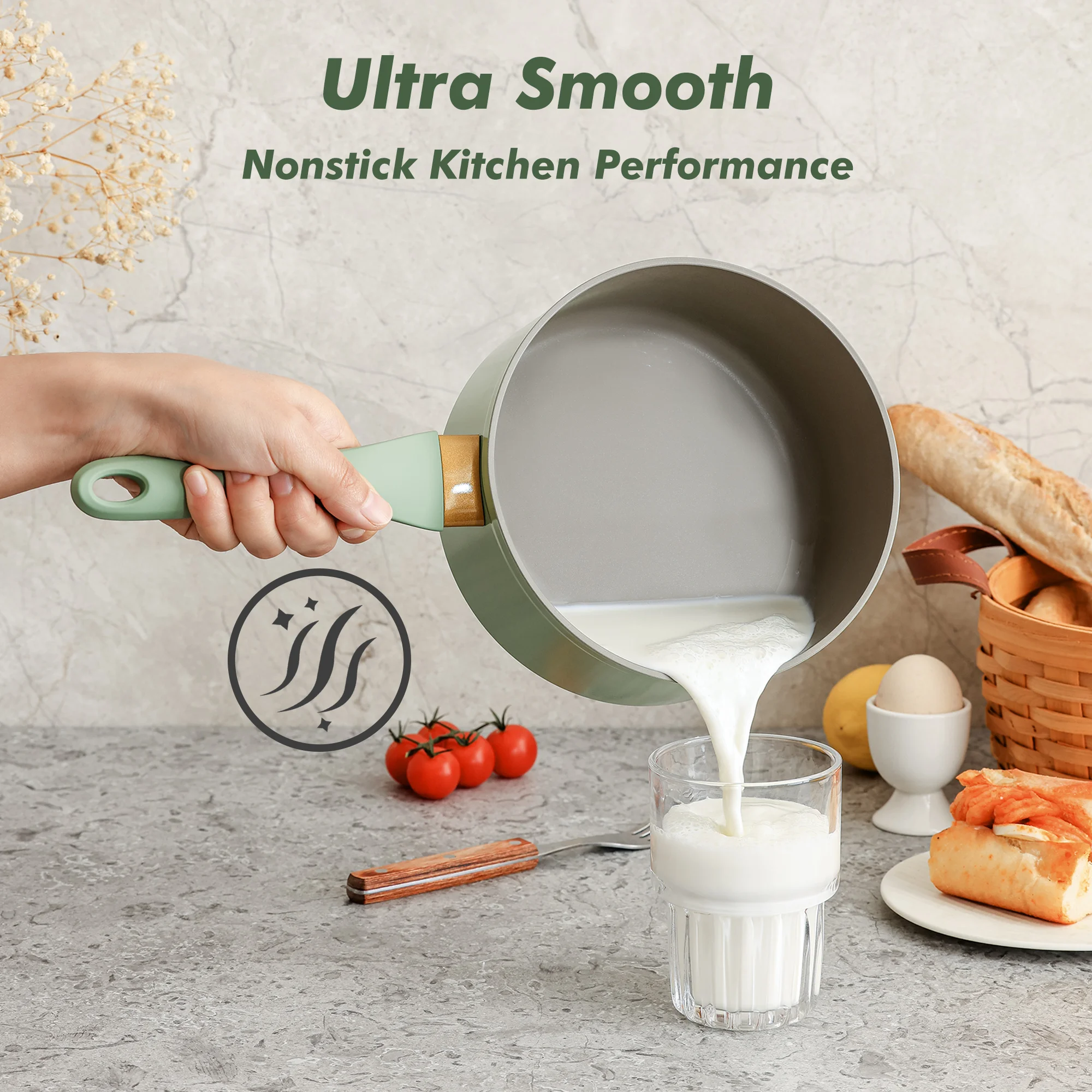 SENSARTE Nonstick Pots and Pans Set, 18Pcs Non Stick Cookware Sets, Induction Kitchen Cookware Sets Green