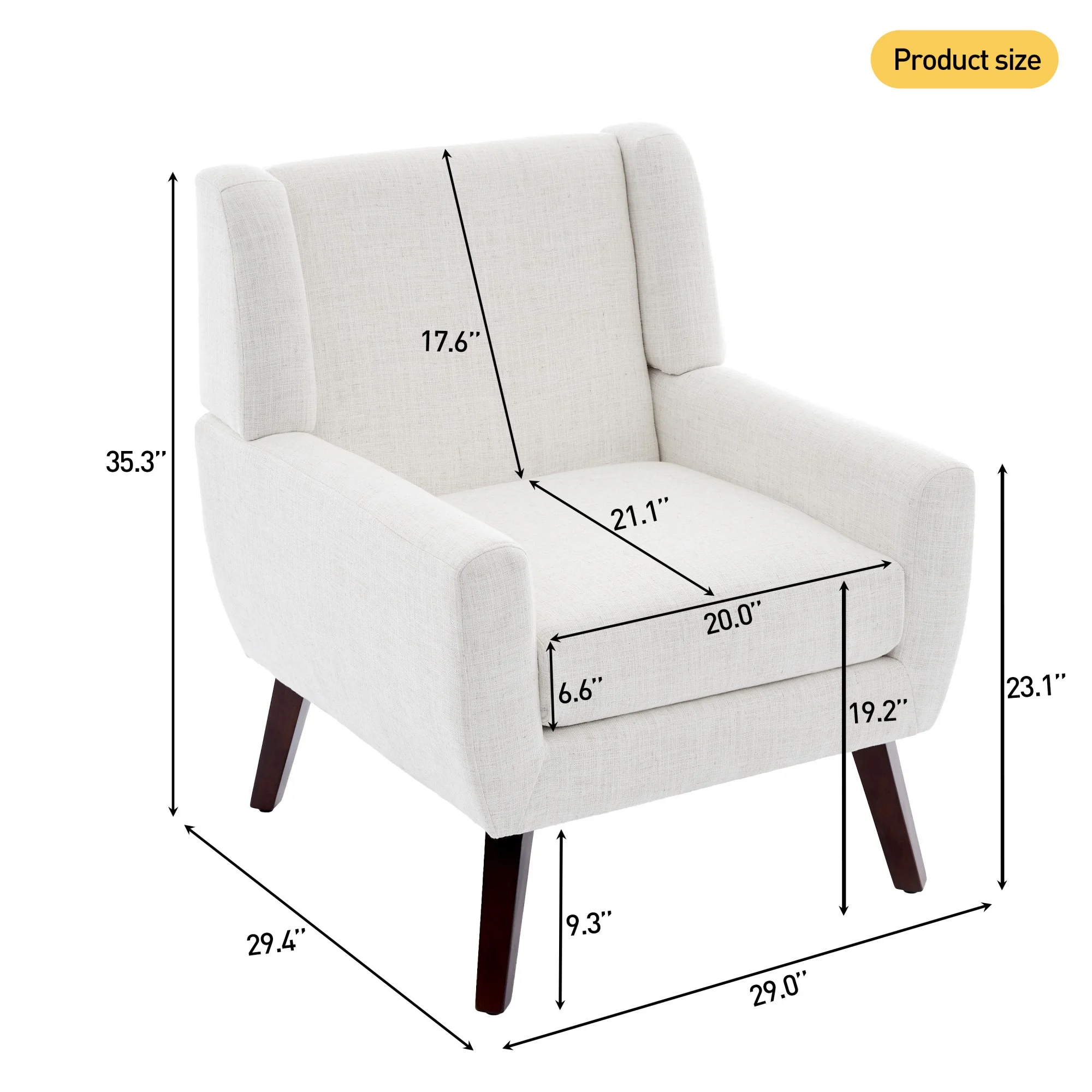 DREAMSIDEA Accent Chair Set of 2 Living Room Chair Linen Upholstered Comfortable Armchair Modern Chairs for Living Room Bedroom Indoor Furniture, Beige