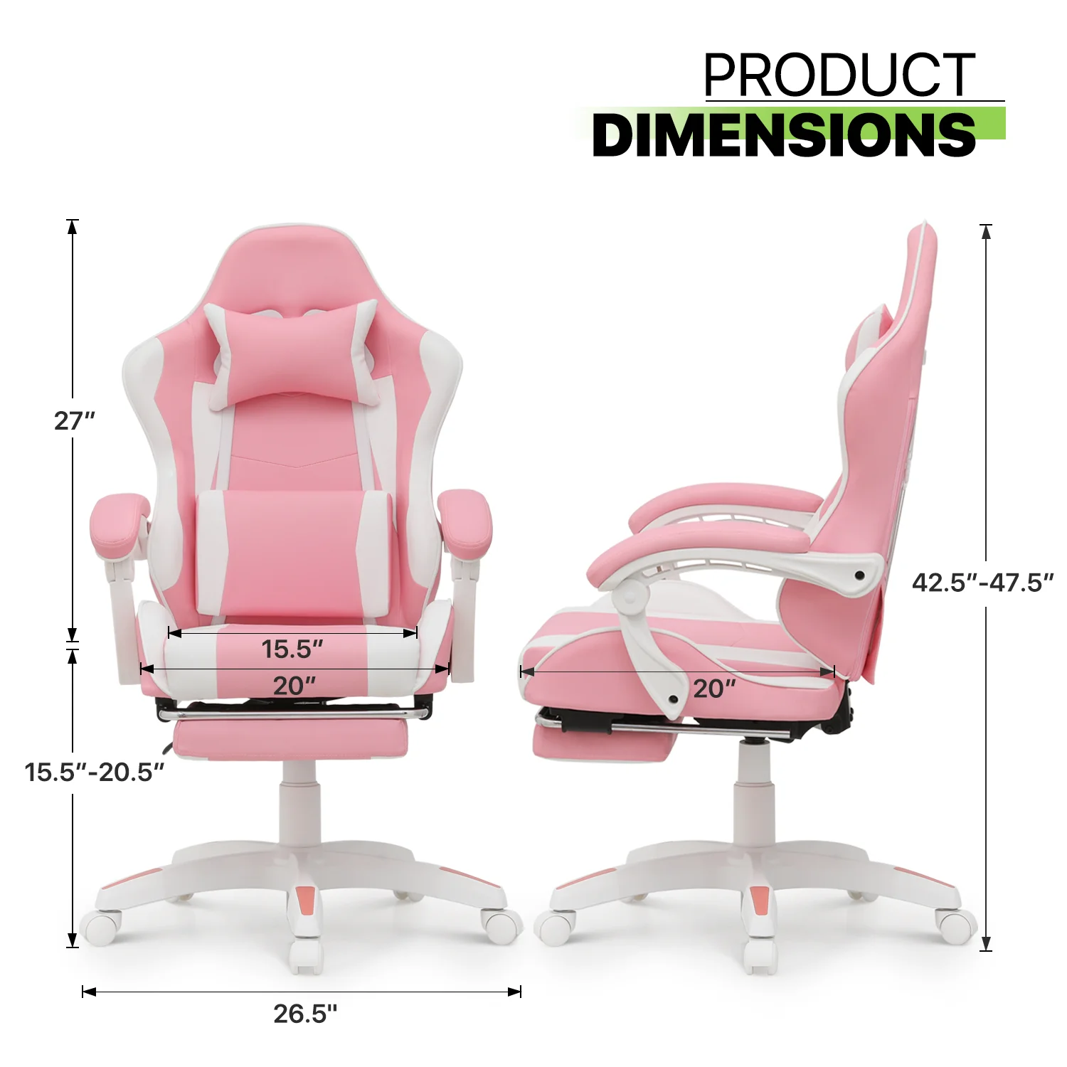Magshion Adjustable Gaming Chair, Ergonomic PC Computer Seat with Headrest and Lumbar Support for Adults Teens Desk Chair, Black
