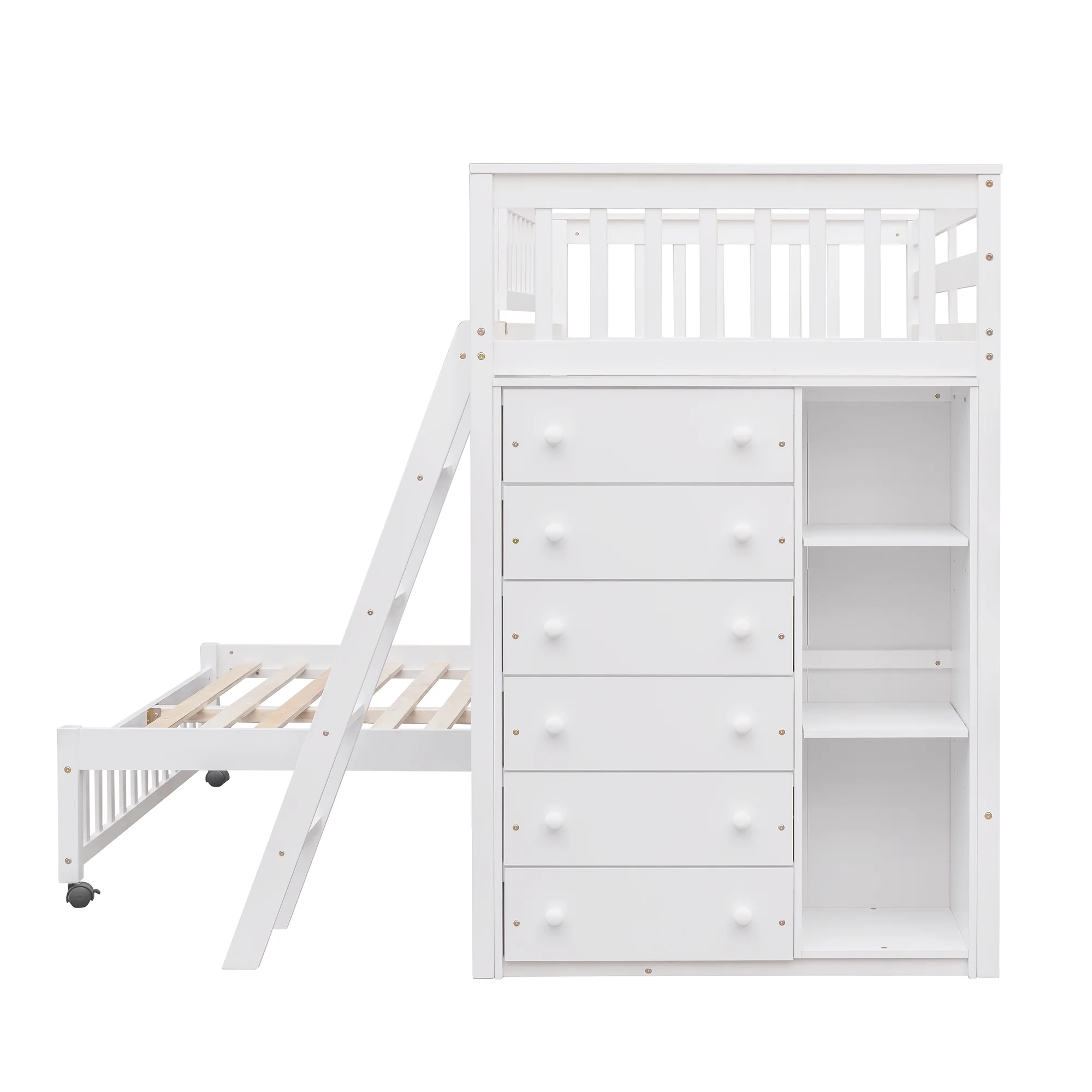 Harper & Bright Designs Full Over Twin Bunk Bed with Desk, Drawers and Shelves, L-Shaped Bunkbeds with Storage Staircase for Adults Bedroom, White