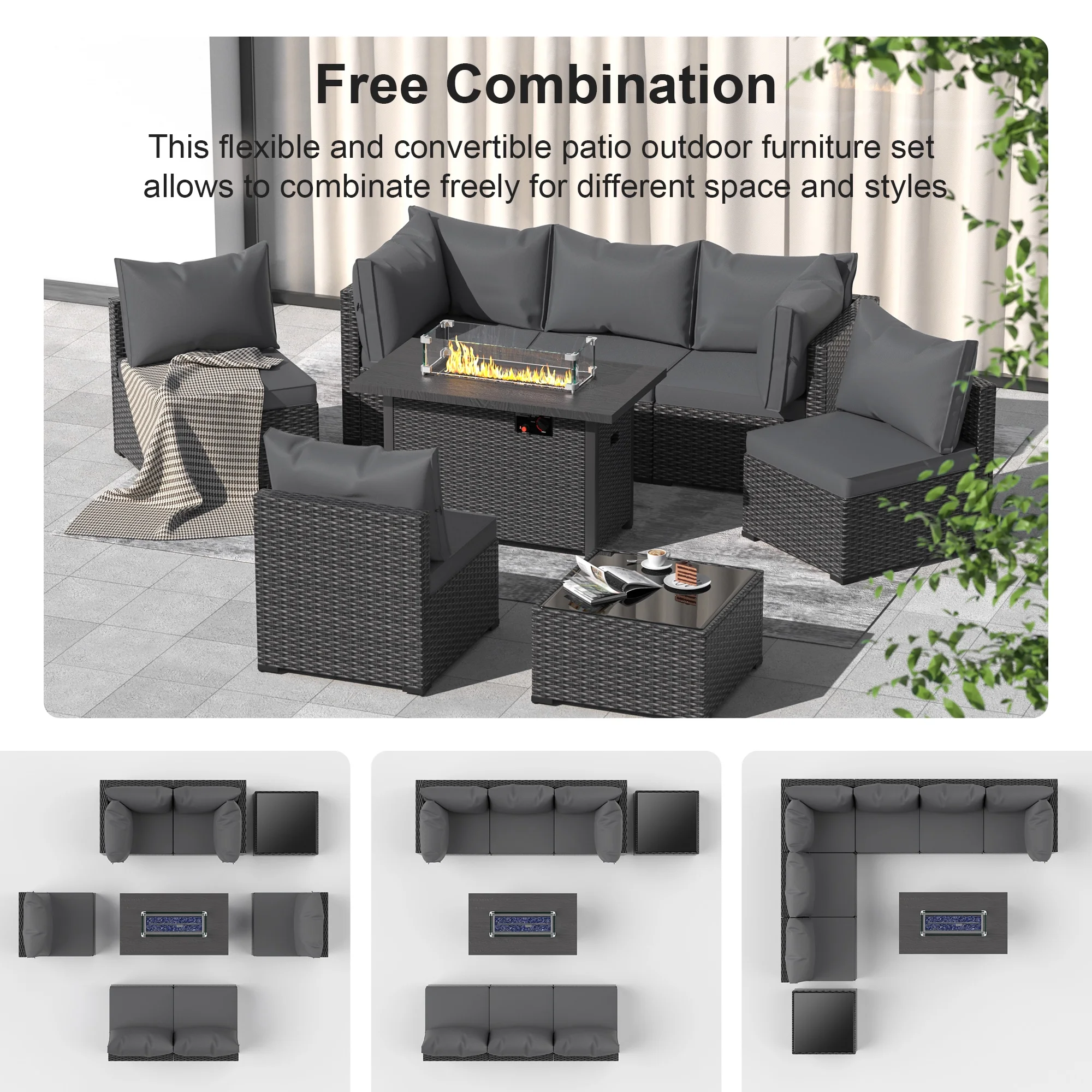 8 Piece Patio Furniture Set with 42