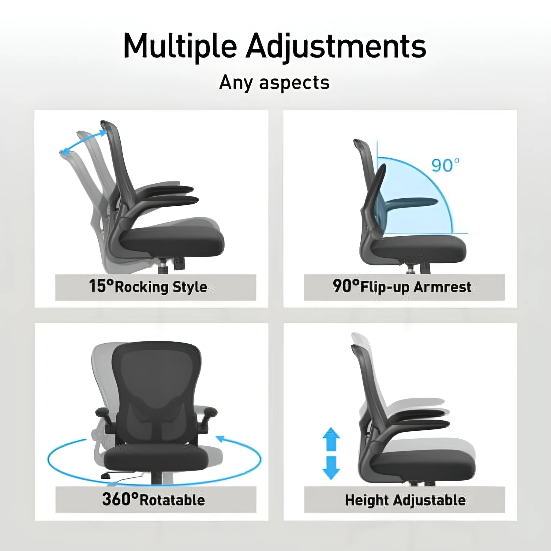 Hbada Office Chair, Ergonomic Desk Chair, Computer Mesh Chair with Lumbar Support and Flip-up Arms, Gray