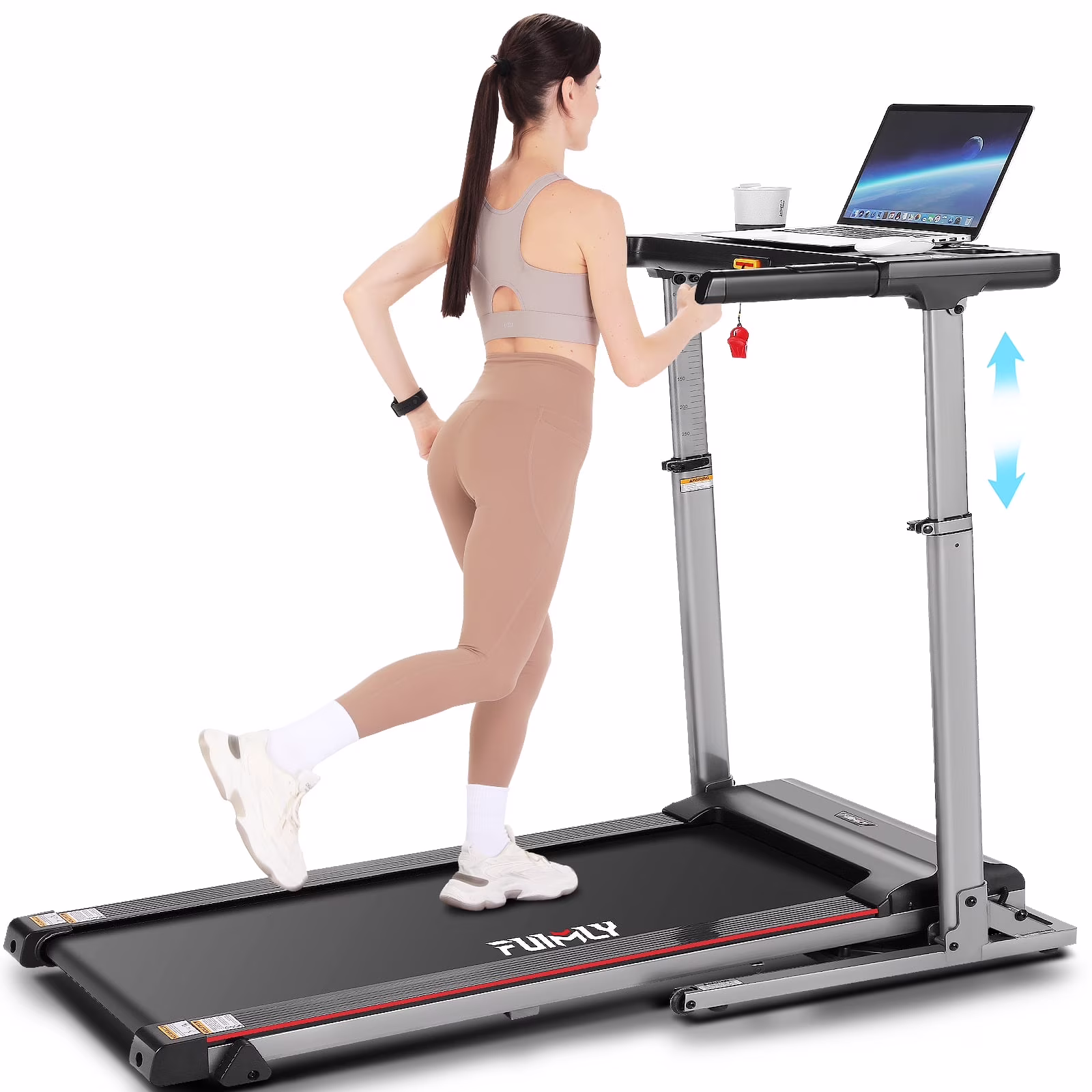 Ancheer Folding Treadmill with Incline, Treadmill with Adjustable Height Desk & Removable iPad Holder,Speed Range 0.6-7.5 mph,300 LBS Weight Capacity