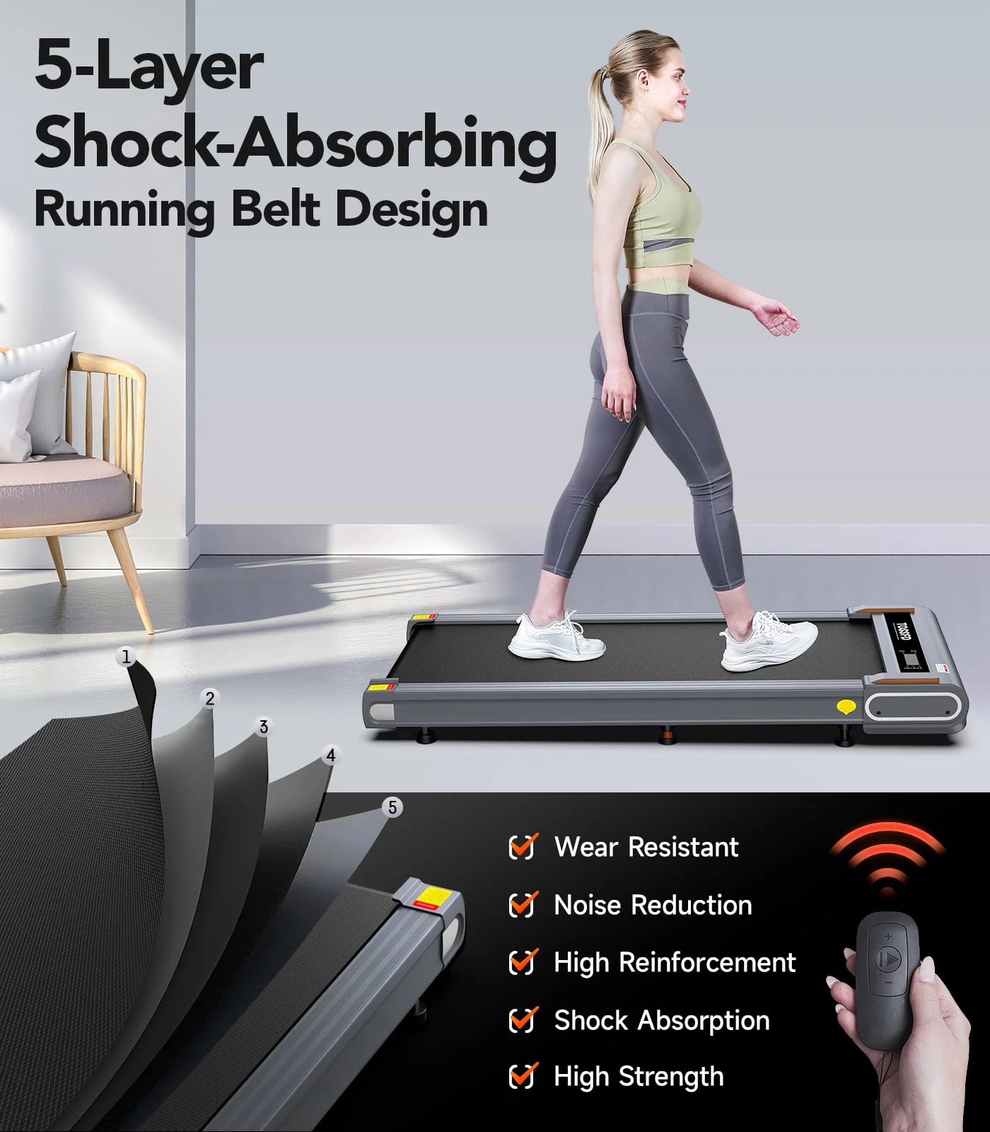 TOSSFD Treadmill Walking Pad with 6% Incline,2.5HP Under Desk Treadmill, Jogging Running Machine for Home Office X301