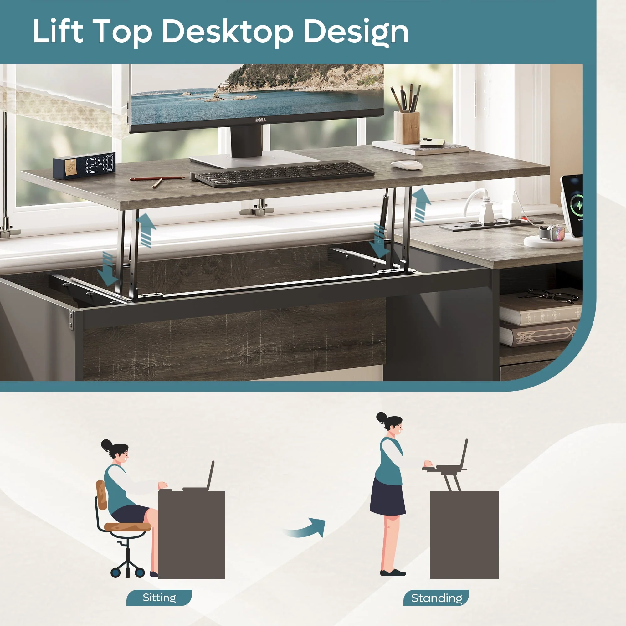 Bestier Computer Desk with Drawers Power Outlet  60