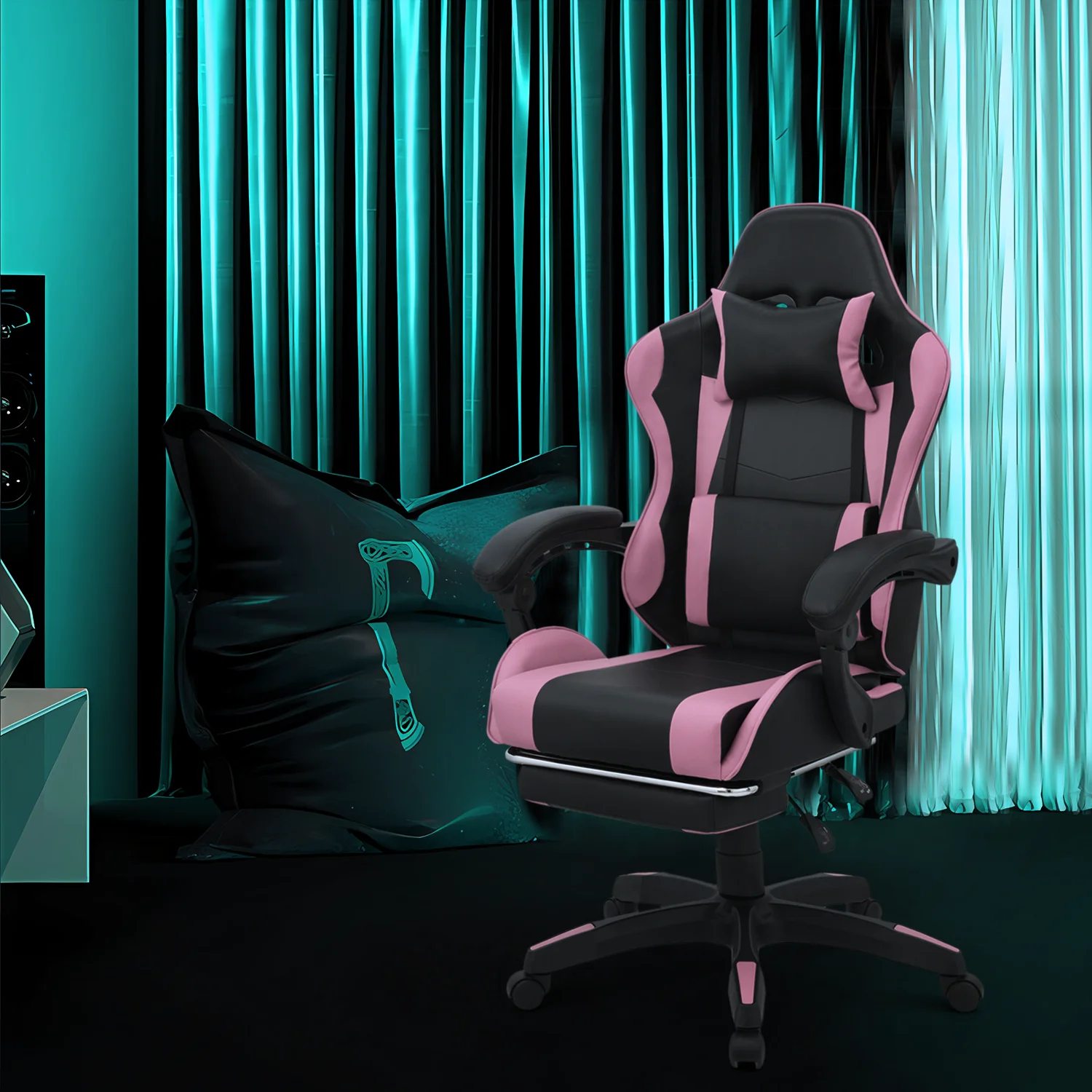 Magshion Adjustable Gaming Chair, Ergonomic PC Computer Seat with Headrest and Lumbar Support for Adults Teens Desk Chair, Black
