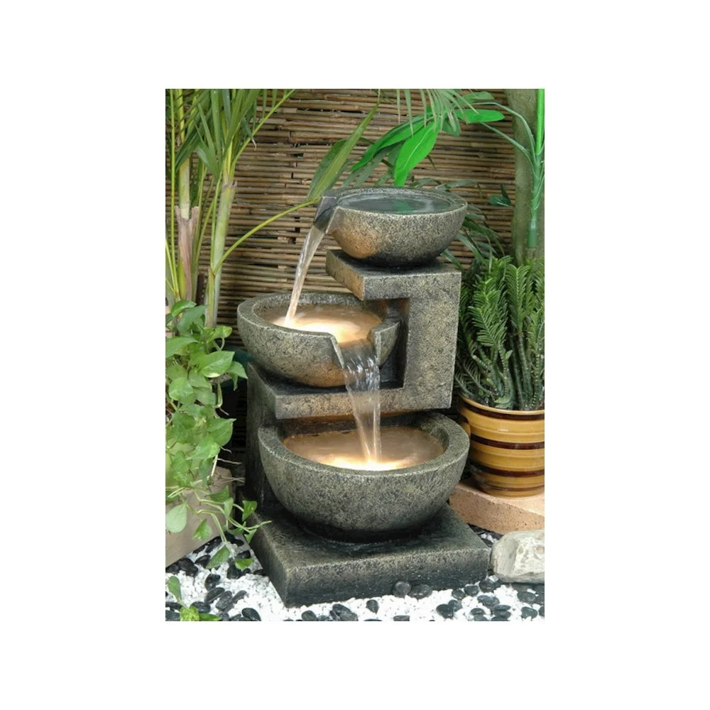 Hi-Line Gift 3-Bowl Fountain with 2 Warm White LED Lights, Cascading Design