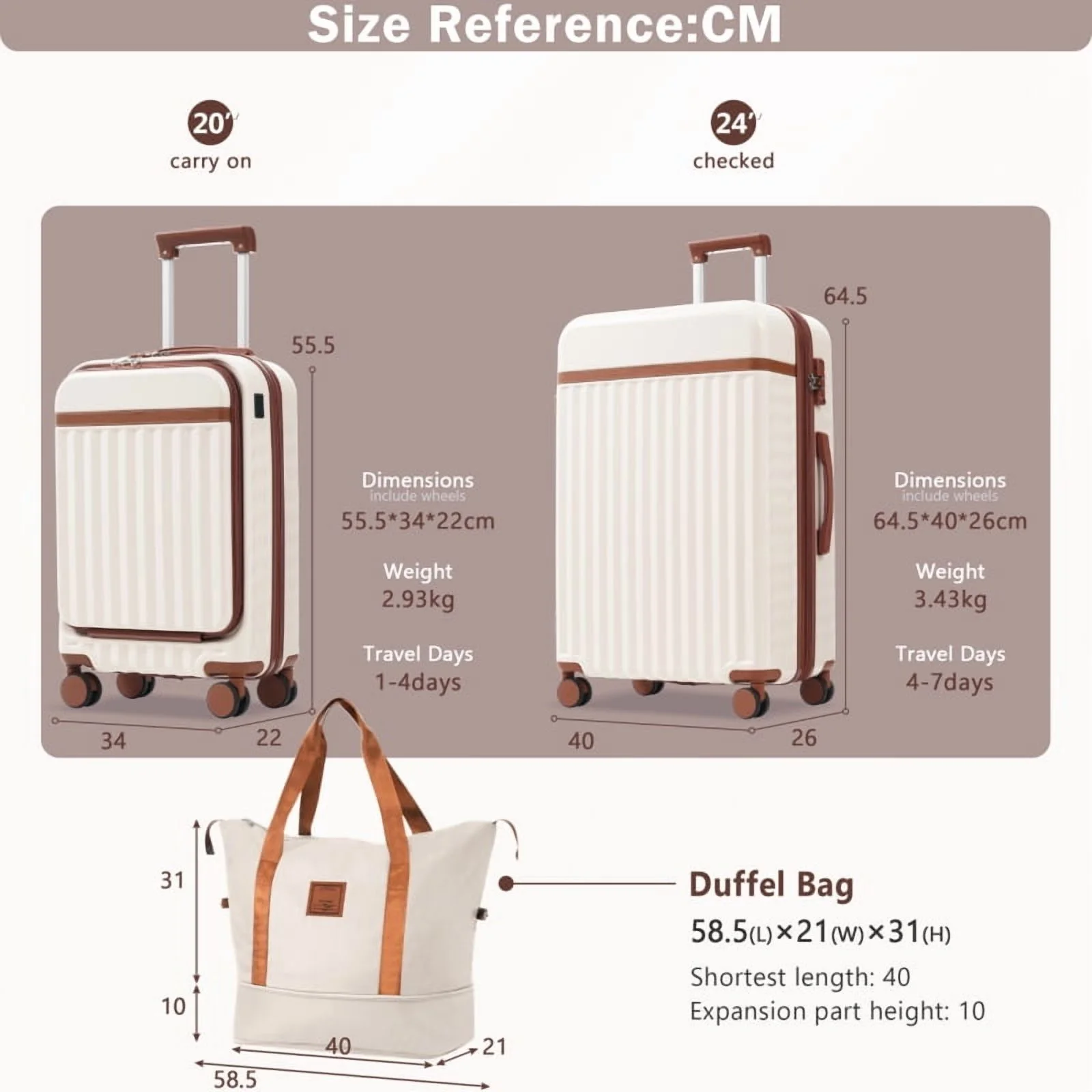 Front Opening Luggage Set 3 Piece, Hardside Carry on Suitcase with USB Port, Expandable Luggage with Handle Bag Spinner Wheels TSA Lock