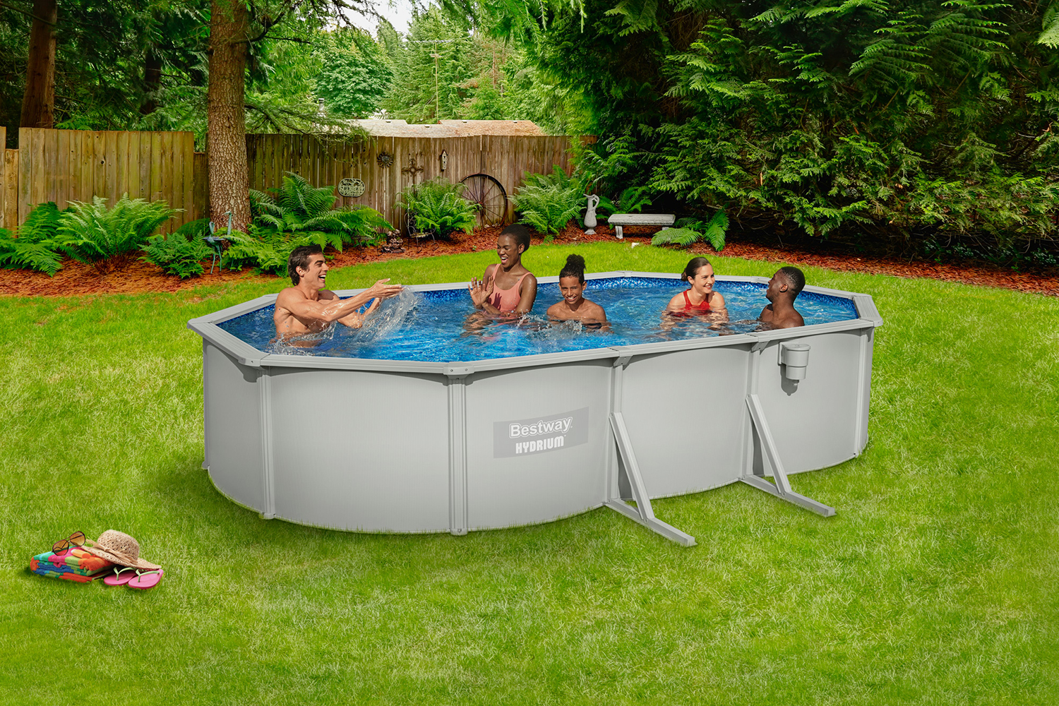 Hydrium™ steel wall pool Complete set with sand filter 610 x 360 x 120 cm, granite grey, oval