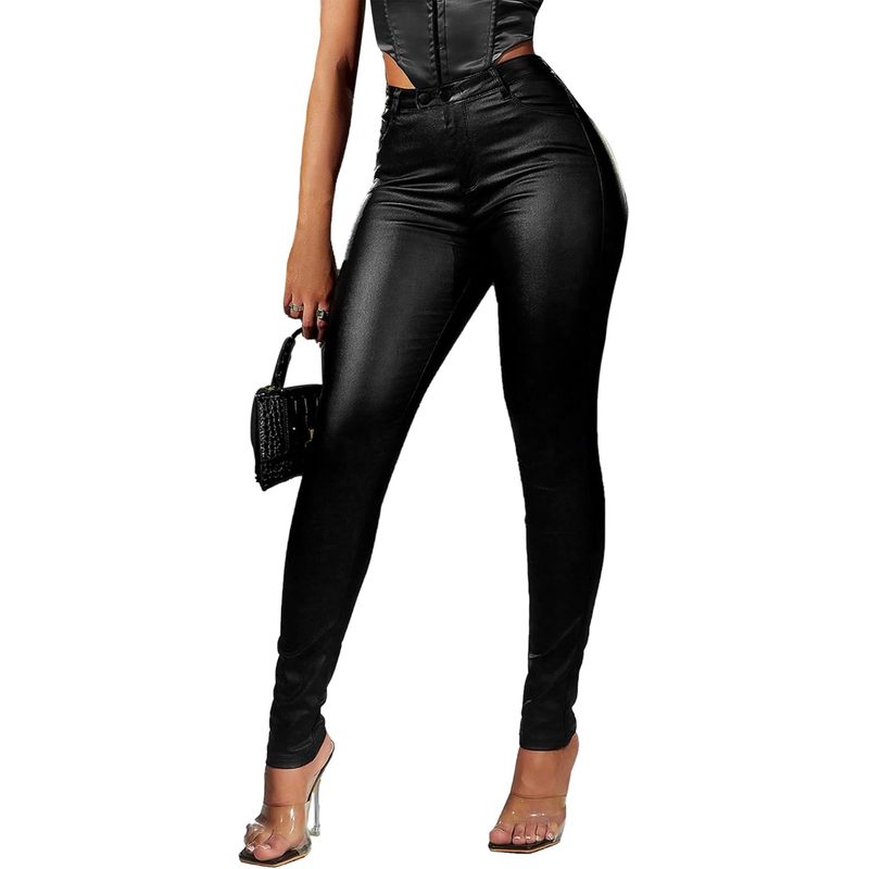 Women Faux Leather High Waist Sexy Leggings Stretchy Skinny Pants