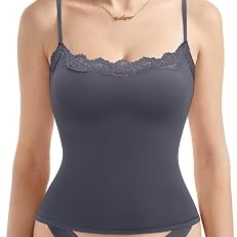 Women Double Lined Lace Cami Tank Top Summer Padded Going Out Tops Basic Shirts