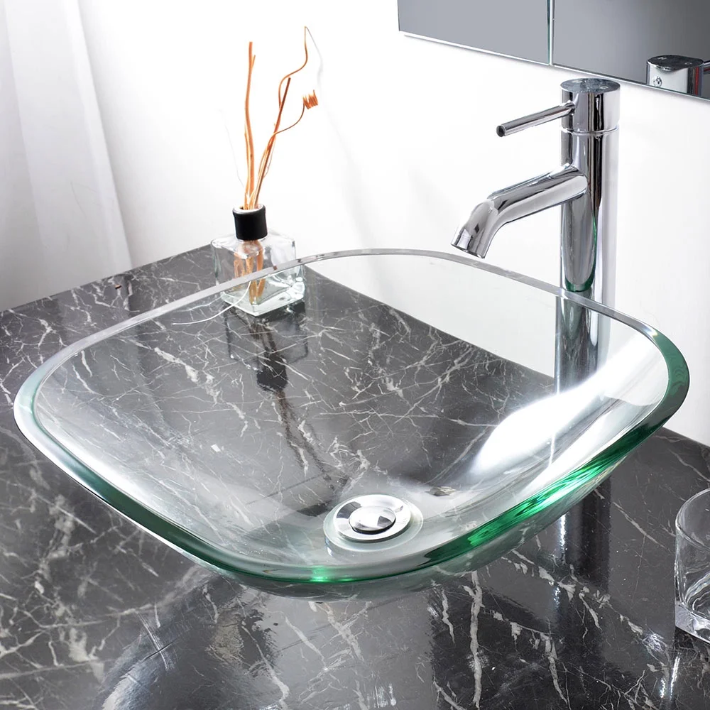 Aquaterior 2 Pack Square Tempered Glass Above Counter Vessel Bowl Vanity Sink