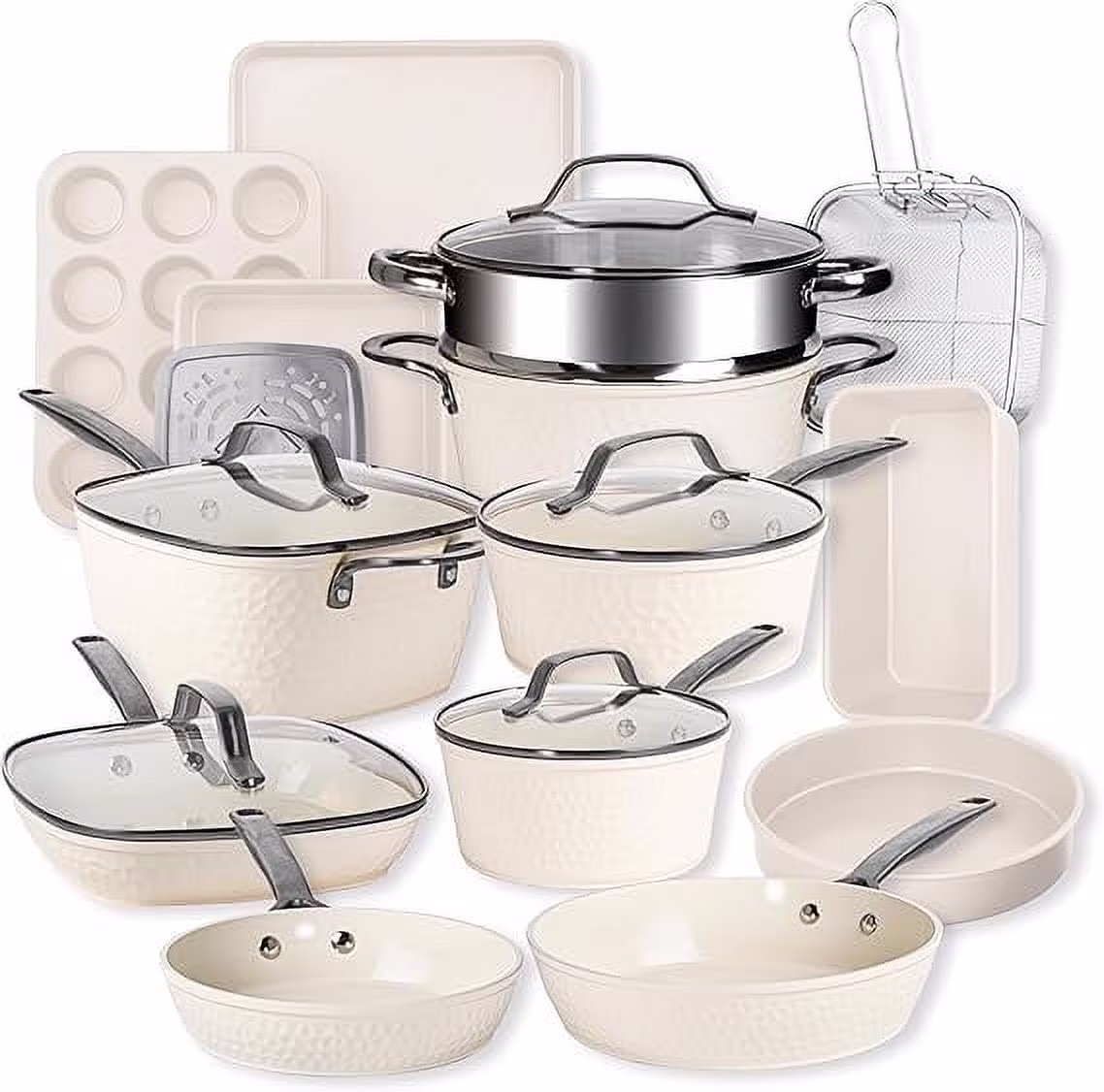 Gotham Steel Hammered 20 Pc Ceramic Cookware Set Nonstick, Induction Pots and Pans Set, Non Toxic Cookware Sets, Oven & Dishwasher Safe - Copper