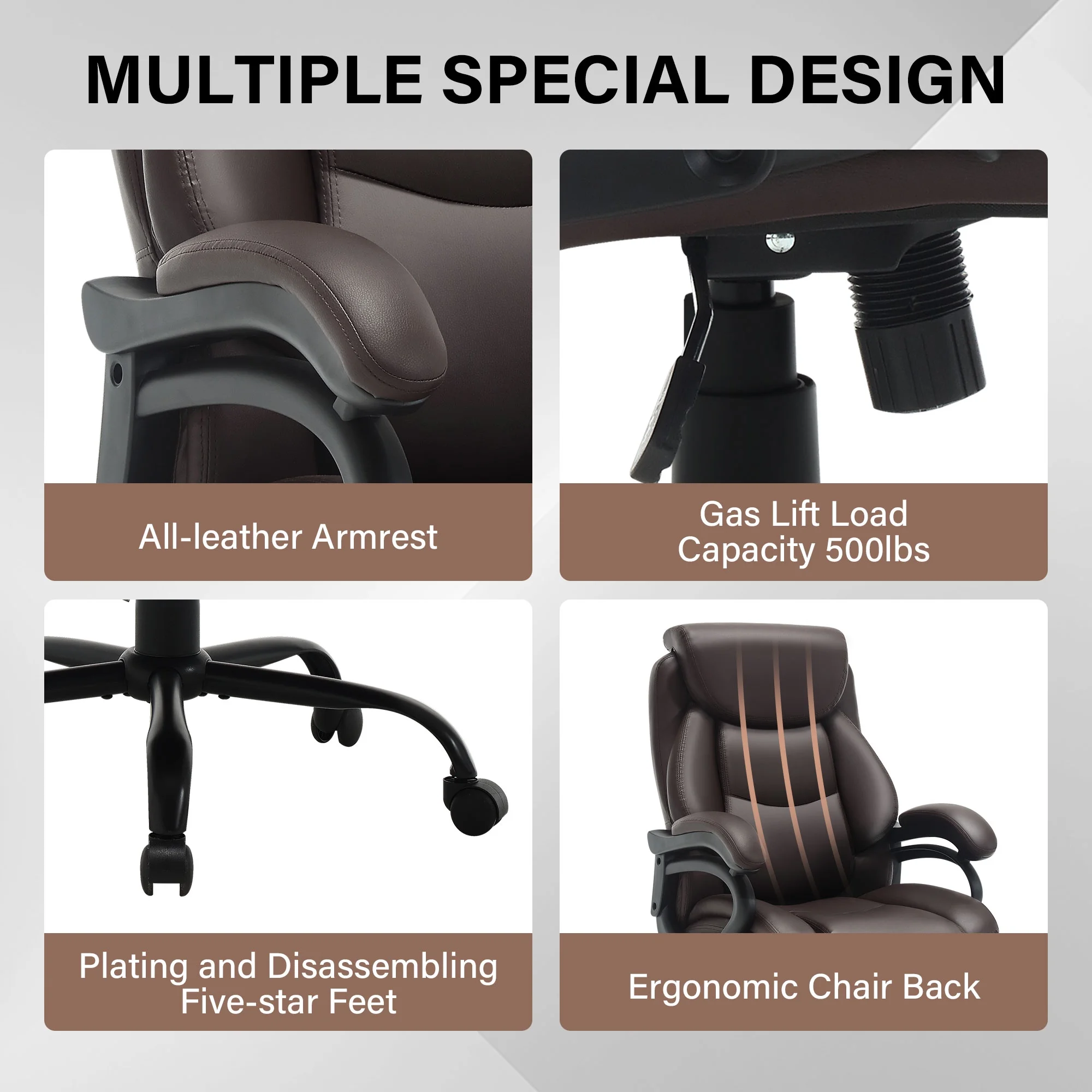JONPONY Big and Tall Office Chair 500LBS Wide Seat Ergonomic Computer Desk Chair High Back Executive Leather Chair Adjustable Task Chair Lumbar Back Support 8 Hours Heavy Duty Design,Black