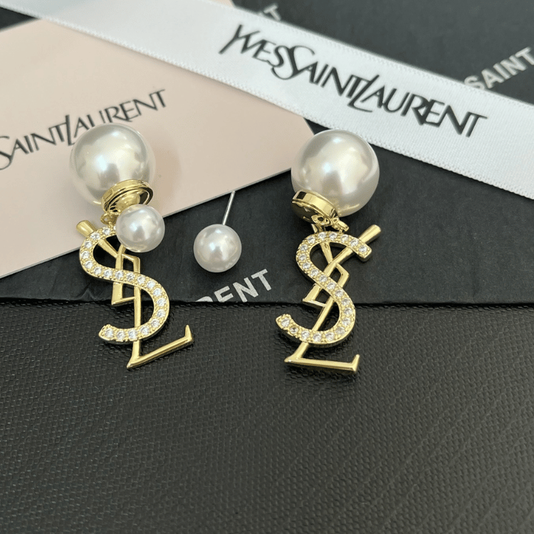 Yves Saint Laurent Cassandre Logo And Pearl Double Earrings Gold-Tone