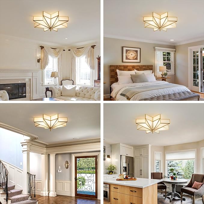 MELLOWWLITE Star Brass Glass Ceiling Light