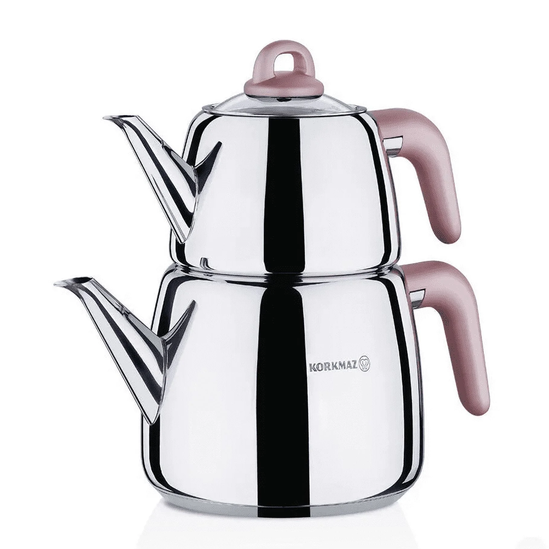 Korkmaz A045 Bella Nora Turkish Teapot Set for Stovetop,  18/10 Stainless Steel Double Tea Maker with Bakalite Handles, Samovar Style Tea Kettle with 33.9 Oz ( 1000ml) & 67.7 Oz (2000ml)