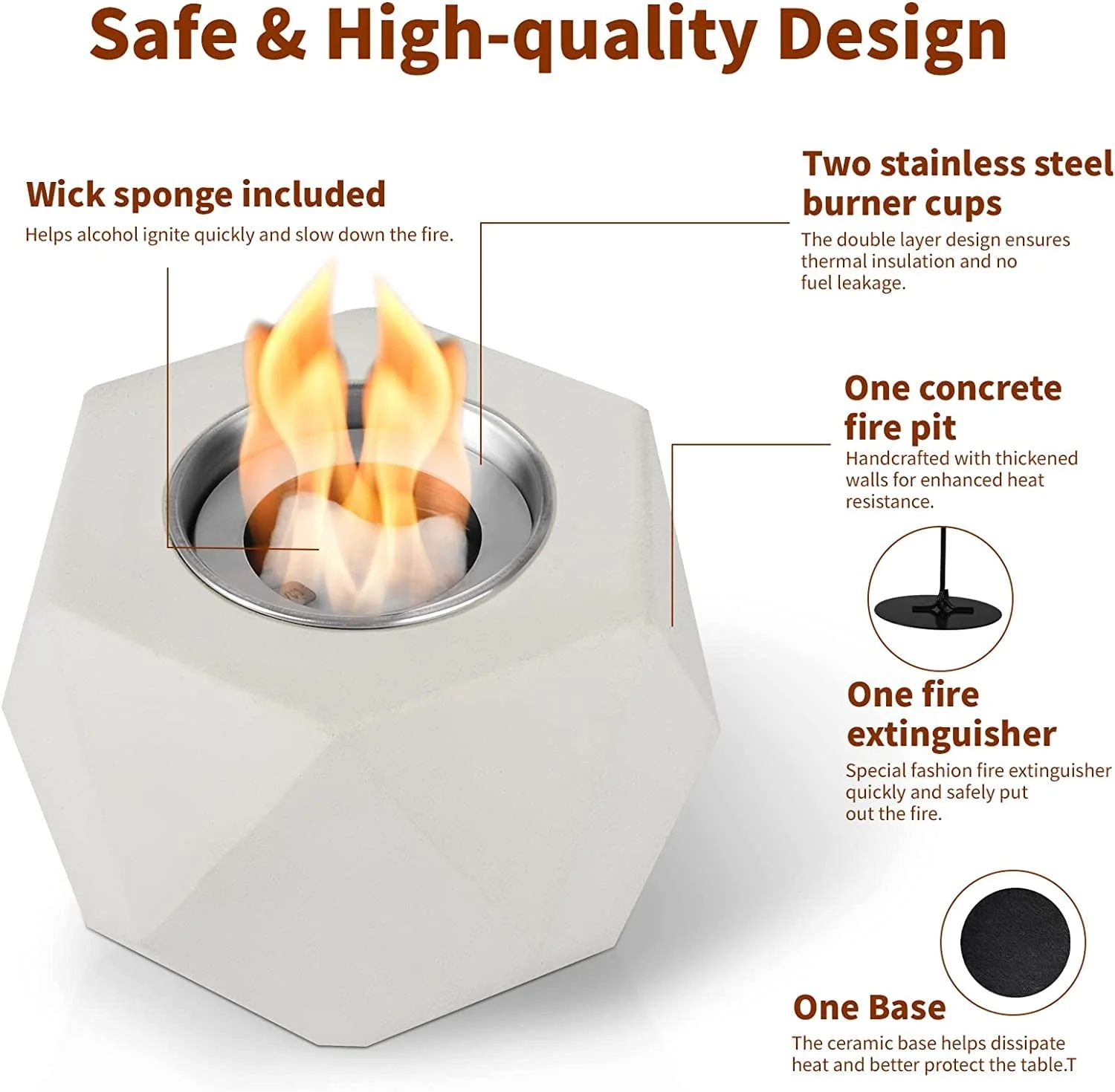 Table Top Fire Pit, GAITON Portable Concrete Mini Fire Pit Bowl Tabletop Smores Maker Alcohol Fireplace with Lid for Patio Backyard