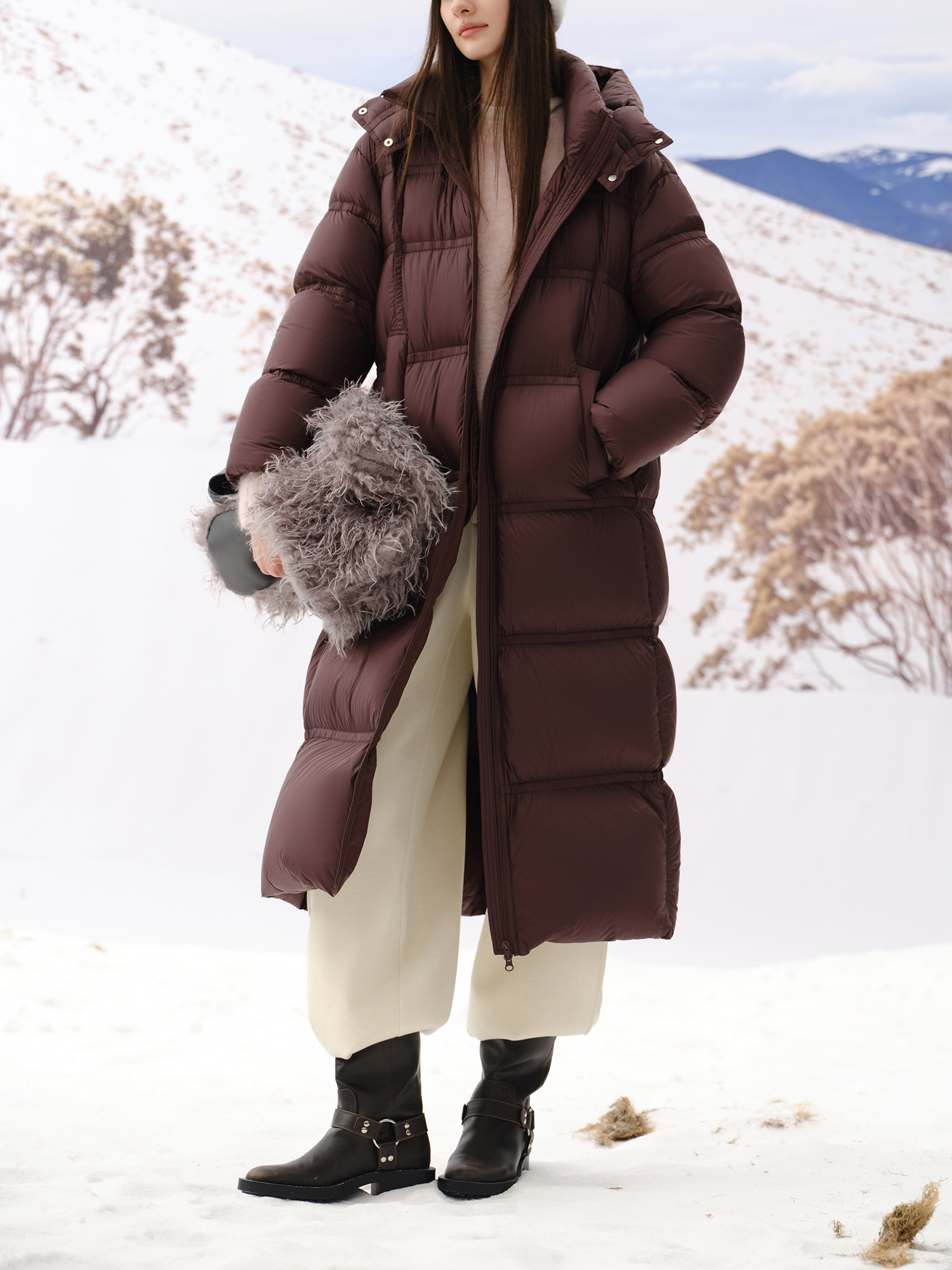 Women’s Long Hooded Down Jacket FSLE Casual Style Women’s Long Hooded Down Jacket