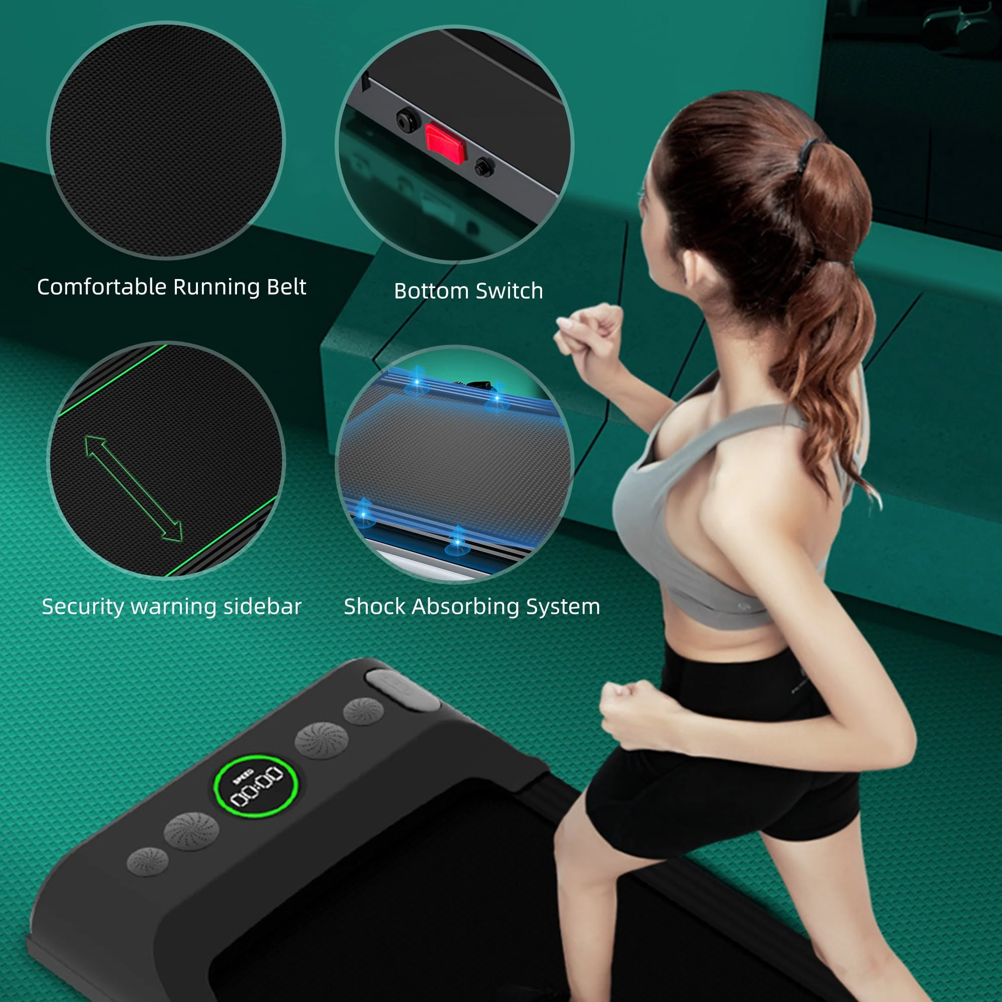 Portable Treadmill Under Desk Walking Pad Flat Slim Treadmill with LED Display, Running Machine for Apartment and Small Space without Assembling