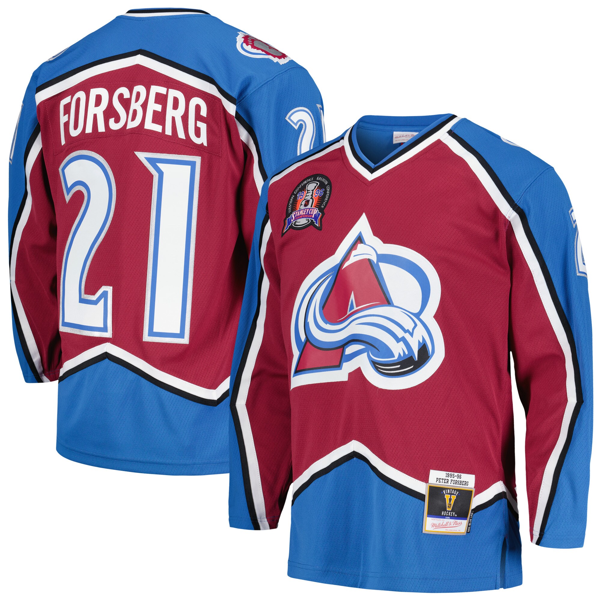Peter Forsberg Colorado Avalanche Mitchell & Ness  1995/96 Blue Line   Jersey – Burgundy