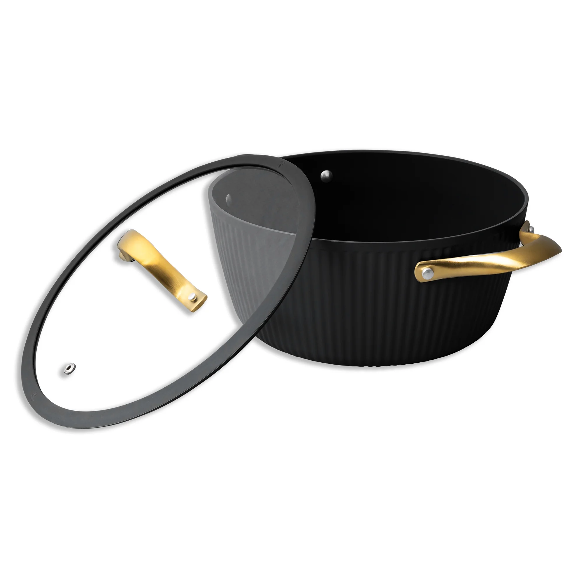 Thyme & Table 12-Piece Nonstick Signature Ribbed Cookware Set, Pots and Pans Set - Black & Gold