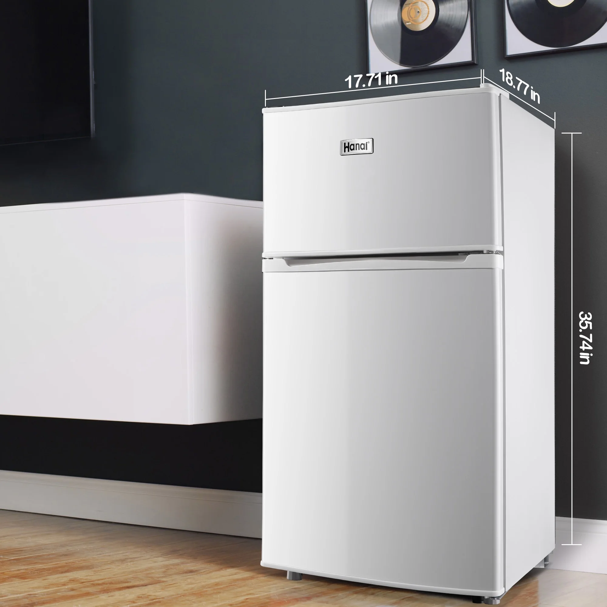 2 Door Mini Fridge with Freezer,3.5Cu.ft Small Freezer,7 Adjustable Thermostat,Blue,New