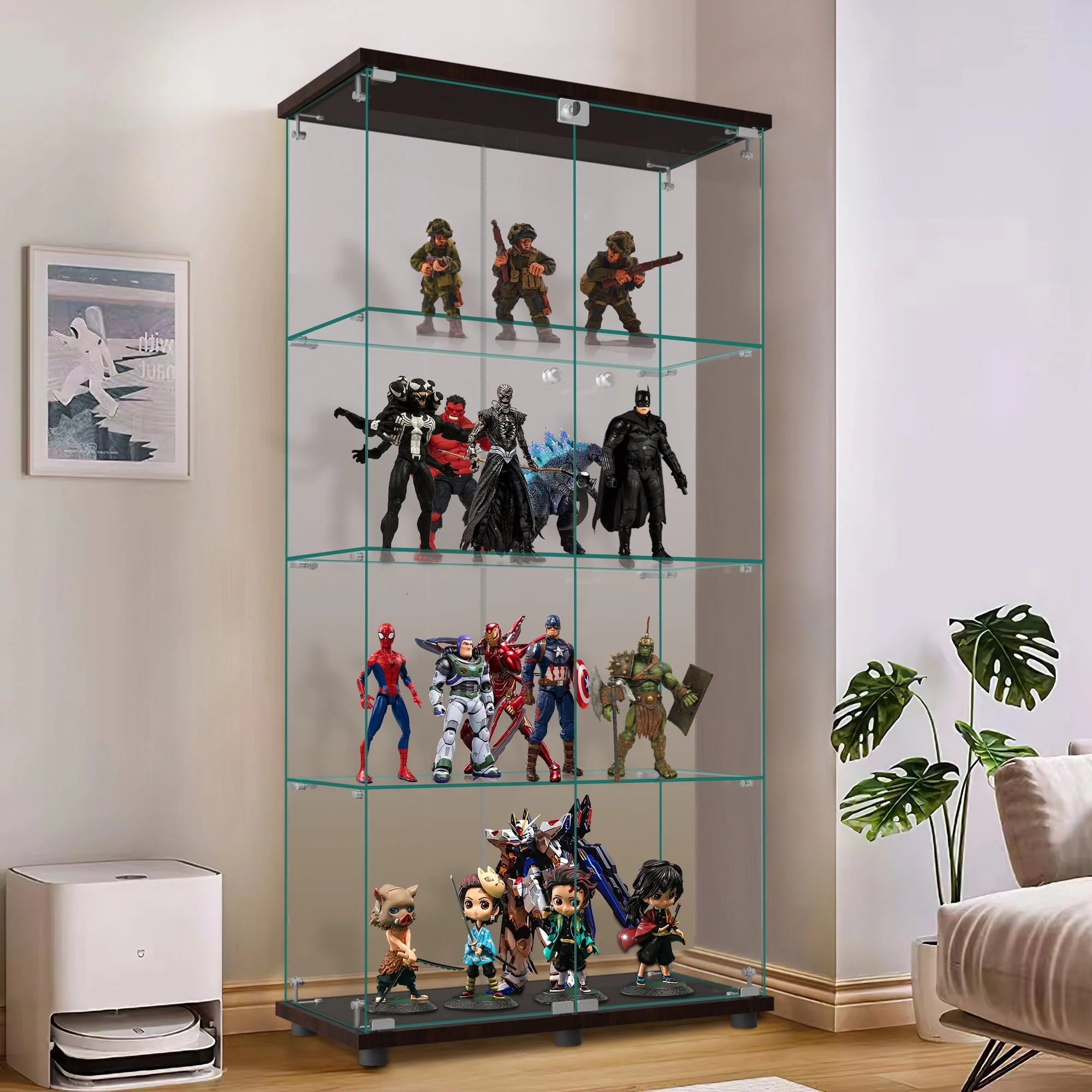 NeuType Glass Display Cabinet Bookcase Glass Frame Bookshelf Brown Double door 64.5