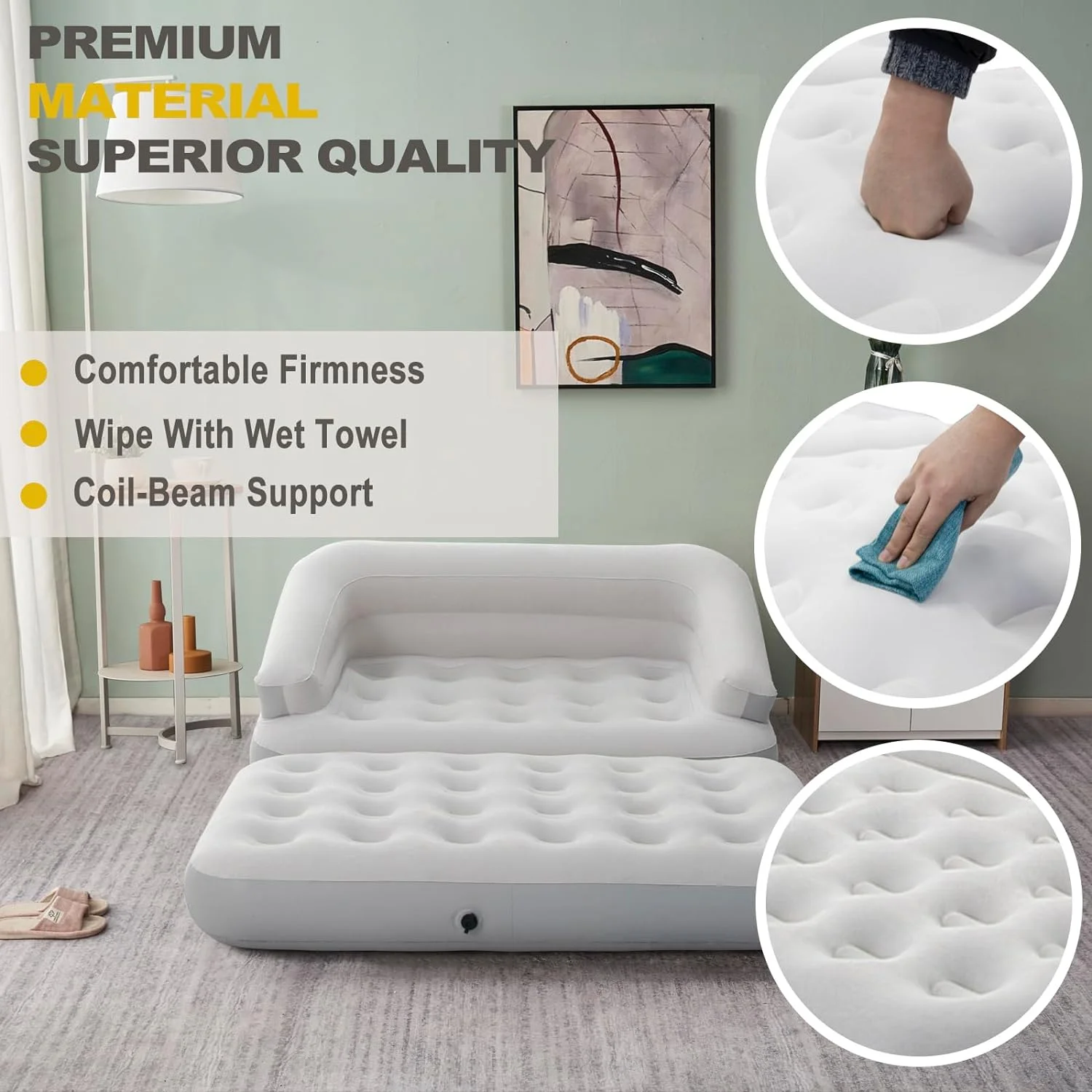 Inflatable Couch Flocked Blow Up Couch Mattress,Outdoor Air Sofa Bed for Camping,Full Size