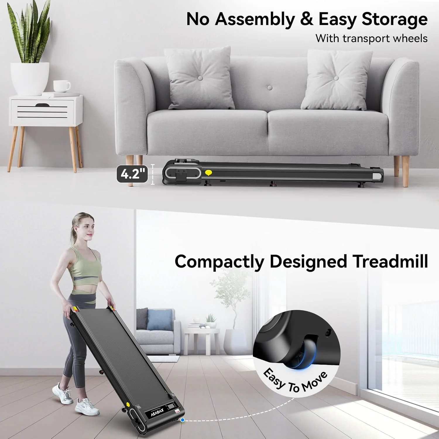 TOSSFD Treadmill Walking Pad with 6% Incline,2.5HP Under Desk Treadmill, Jogging Running Machine for Home Office X301