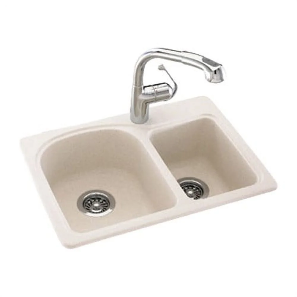 Dual Mount Composite 25x18x7.5 1-Hole Double Bowl Kitchen Sink in White