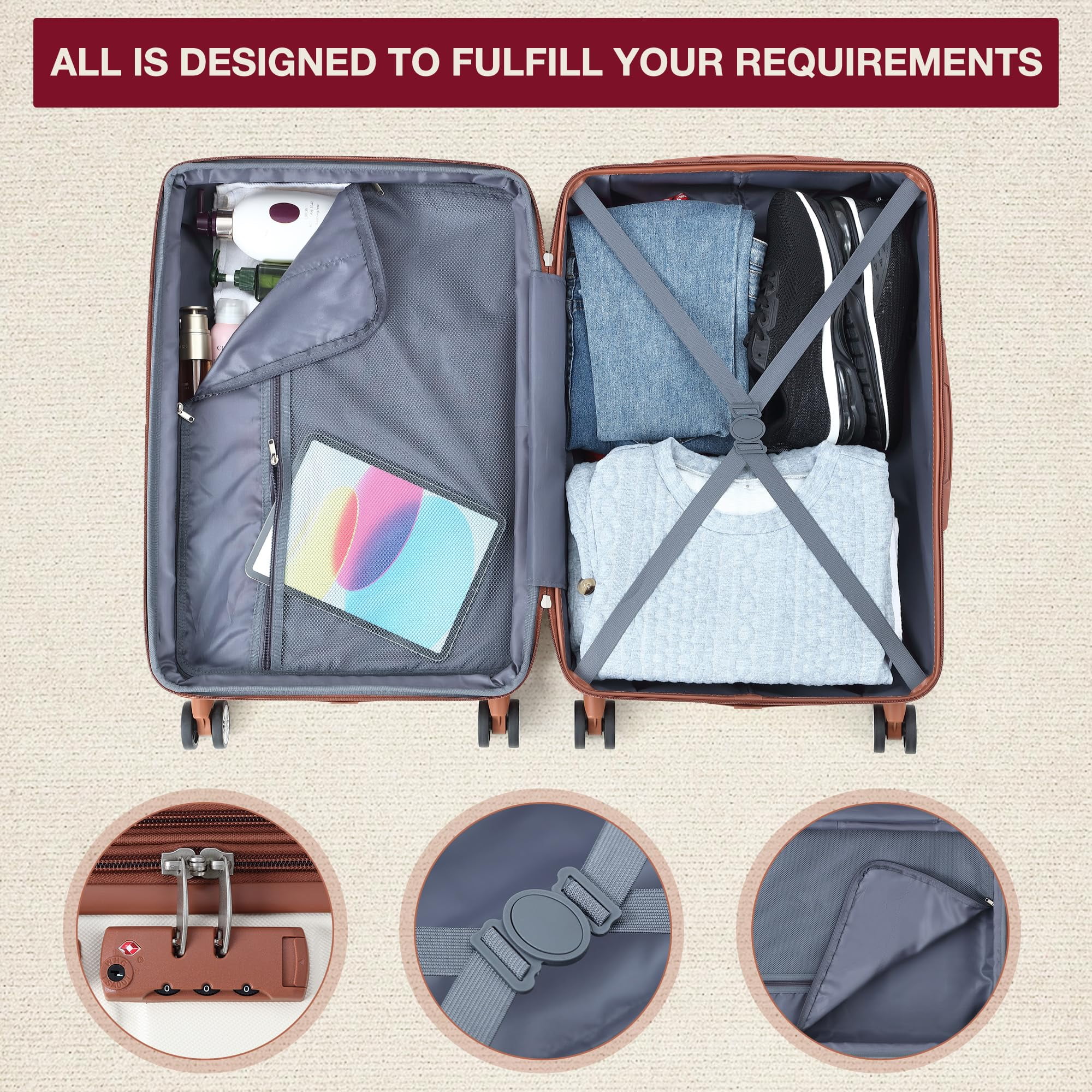 TROPOW Luggage Setss,Suitcases with Wheels,Luggage Expandable Suitcase 3 Piece Sets, Luggage Sets of 3 Piece Suitcase with Spinner Wheels, Hardshell Luggage 3 Piece Sets(20
