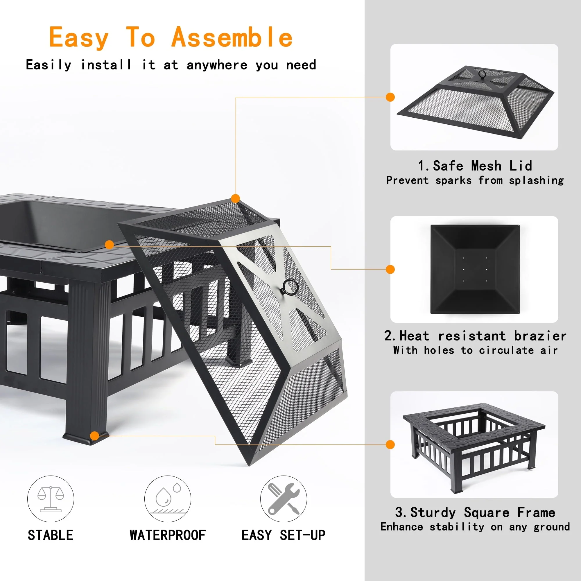 SEGMART Outdoor Fire Pit, 32