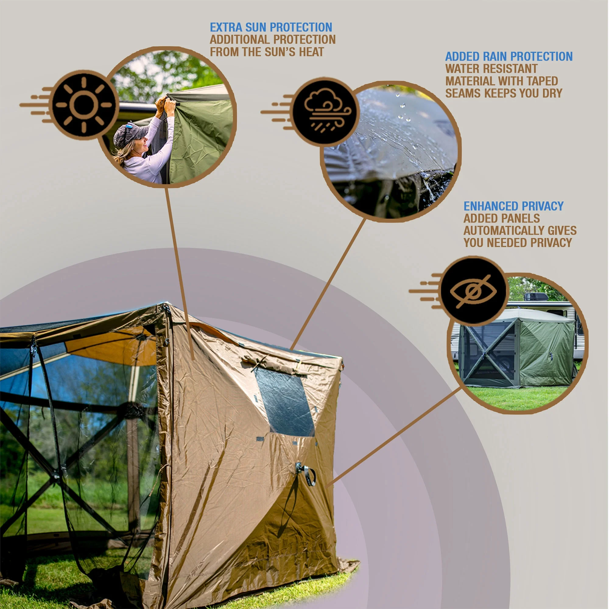 Clam Quick-Set Screen Tent Wind & Sun Panel, Accessory Only, Brown (6 Pack)
