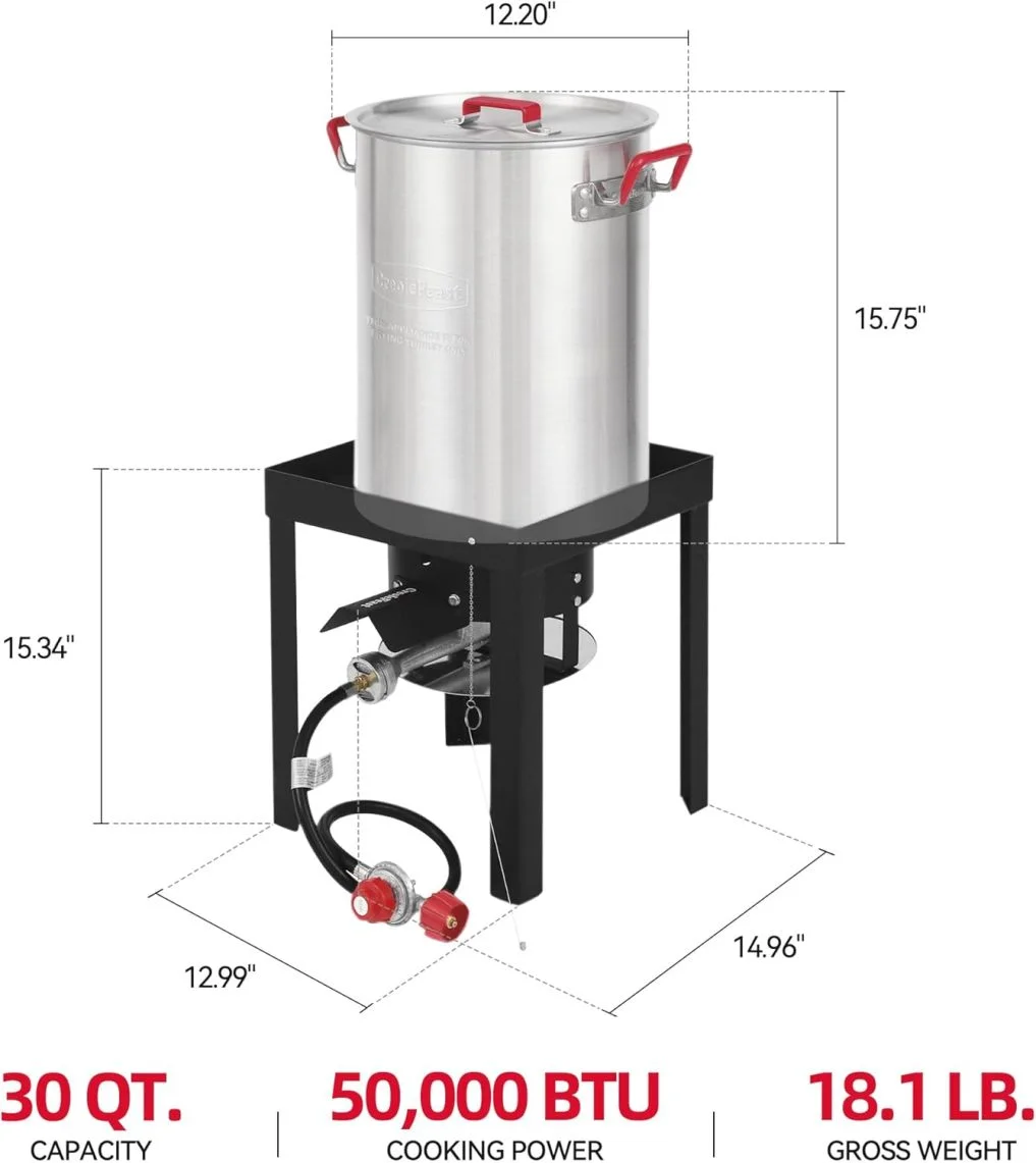 ZZJP Aluminum 30 Qt. Turkey Fryer Pot Set, 50,000 BTU Propane Turkey Fryer Burner for Outdoor Cooking, TFS3000L