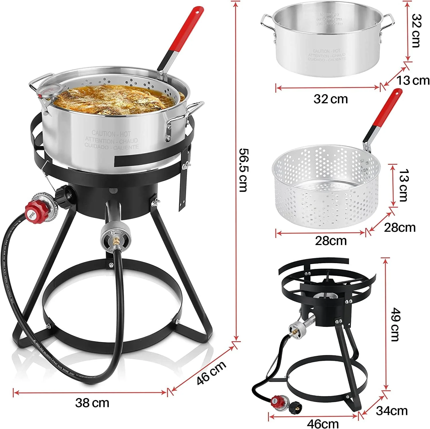 Lafati Aluminum Fish Fryers Set, Cooking Propane Seafood Boiler Steamer Kit with Crawfish Cooker Pot Basket 50000 BTU Gas Burner Heavy Duty Steel Frame 10 Quart Aluminum Stock Pot
