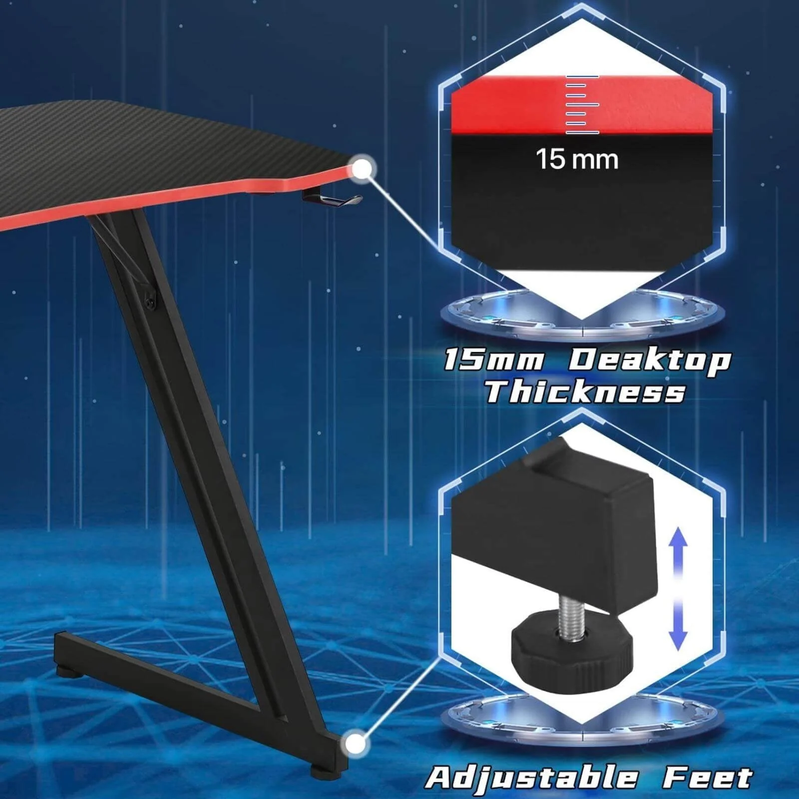 NiamVelo Gaming Desk 39.4 inch Z-Shaped Computer Desk PC Computer Table Home Office Desk Ergonomic Gamer Workstation with Headphone Hook, Red