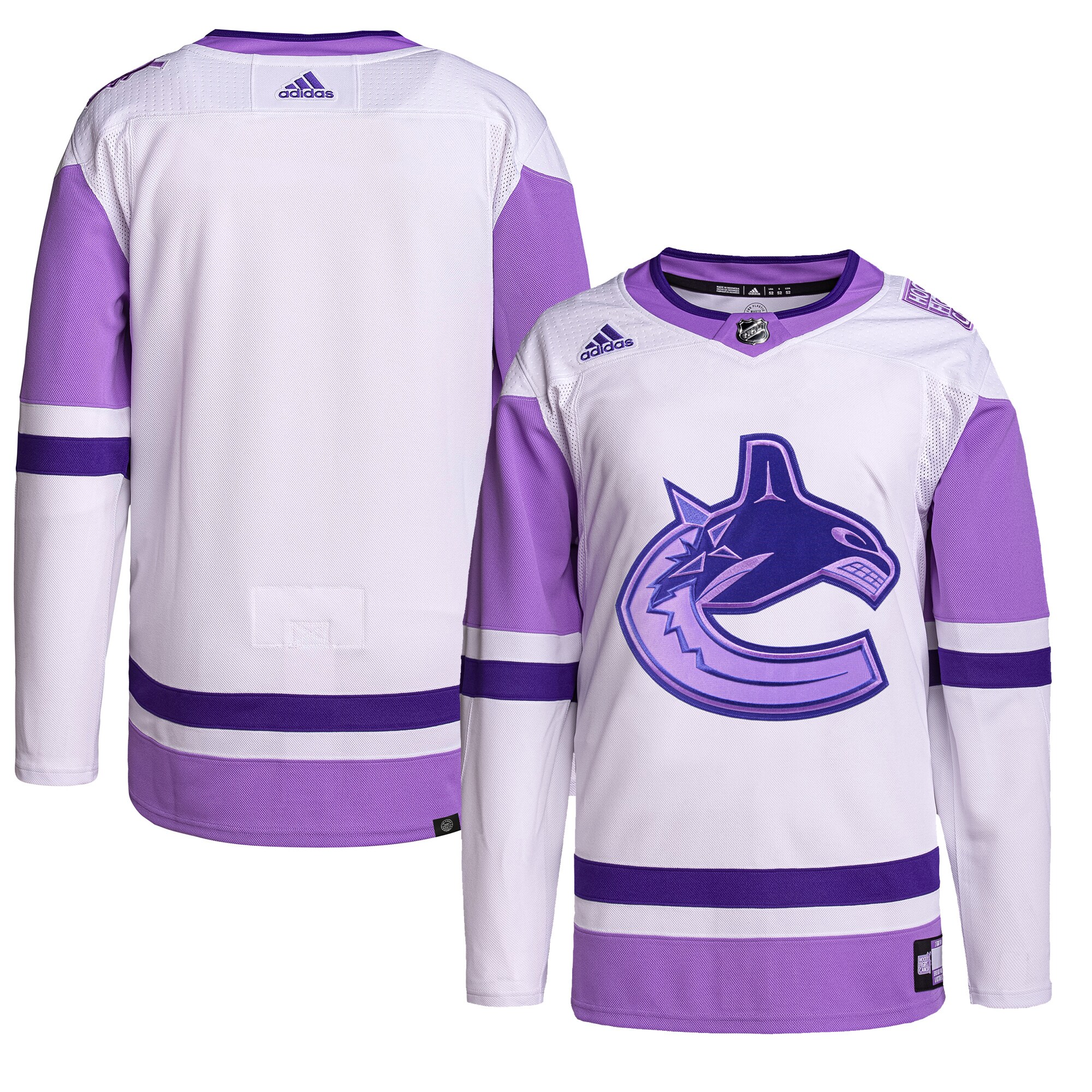Vancouver Canucks  Hockey Fights Cancer Primegreen  Blank Practice Jersey – White/Purple