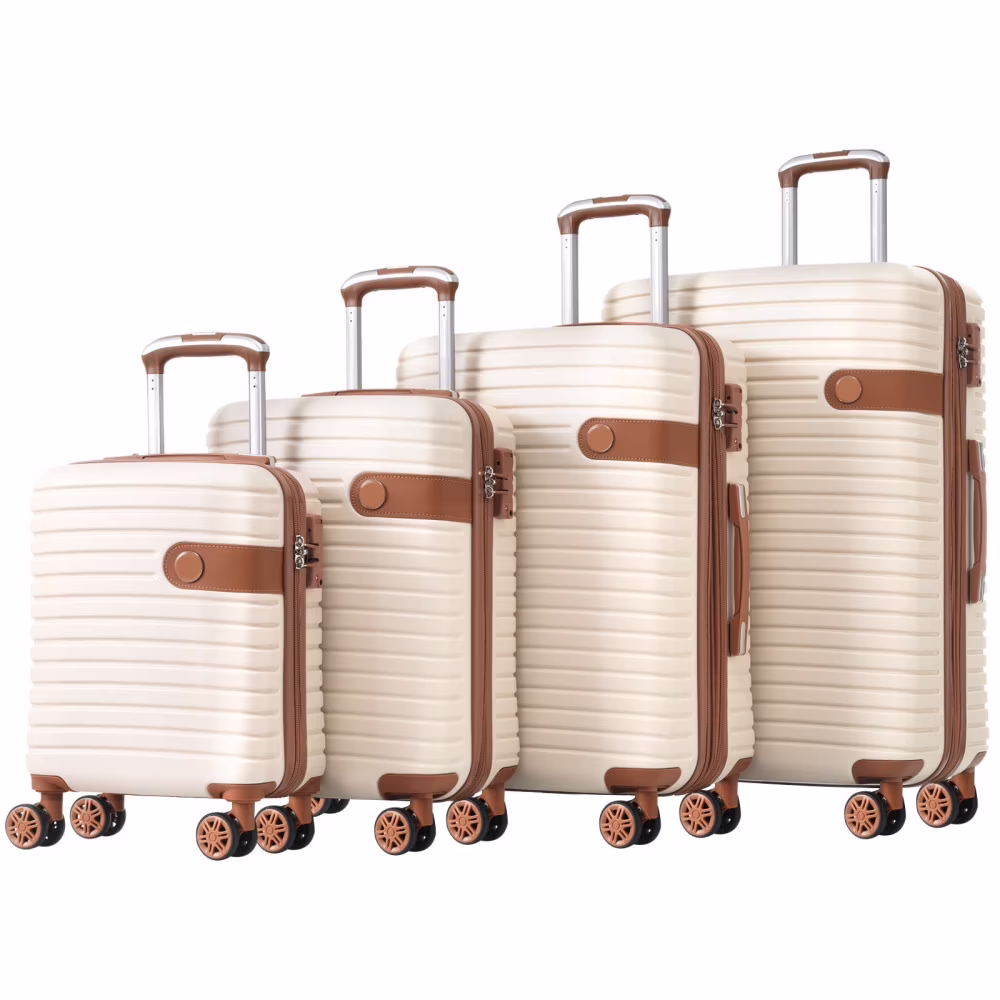 Kojooin 4 Piece Hardshell Expandable Suitcase Set with TSA Lock and Spinner Wheels, Chocolate