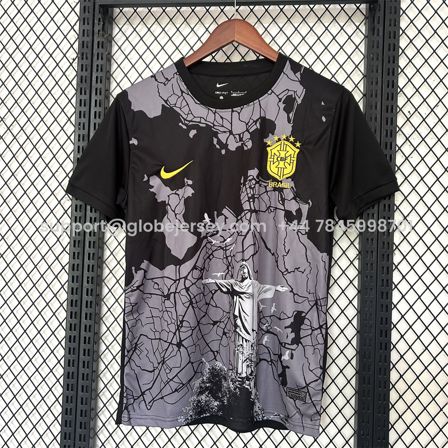 Brazil 25-26 Grey Jesus Statue Special Black Jersey - Fans Version